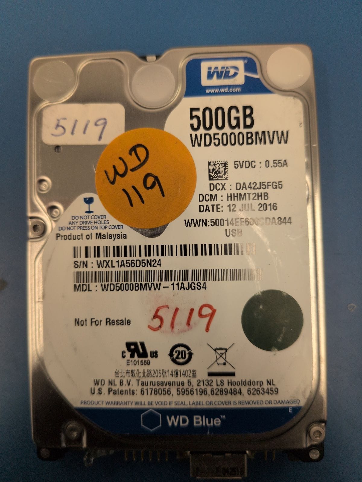 WD119 drive label (front)