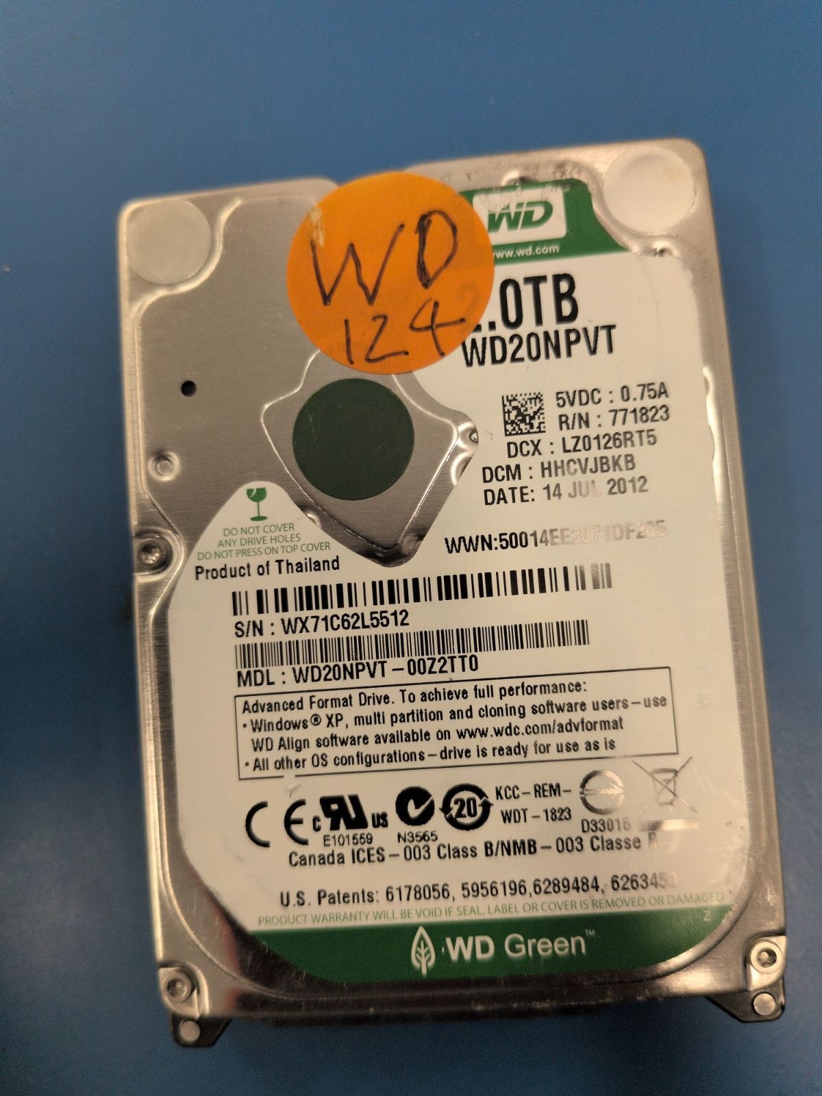 WD124 drive label (front)