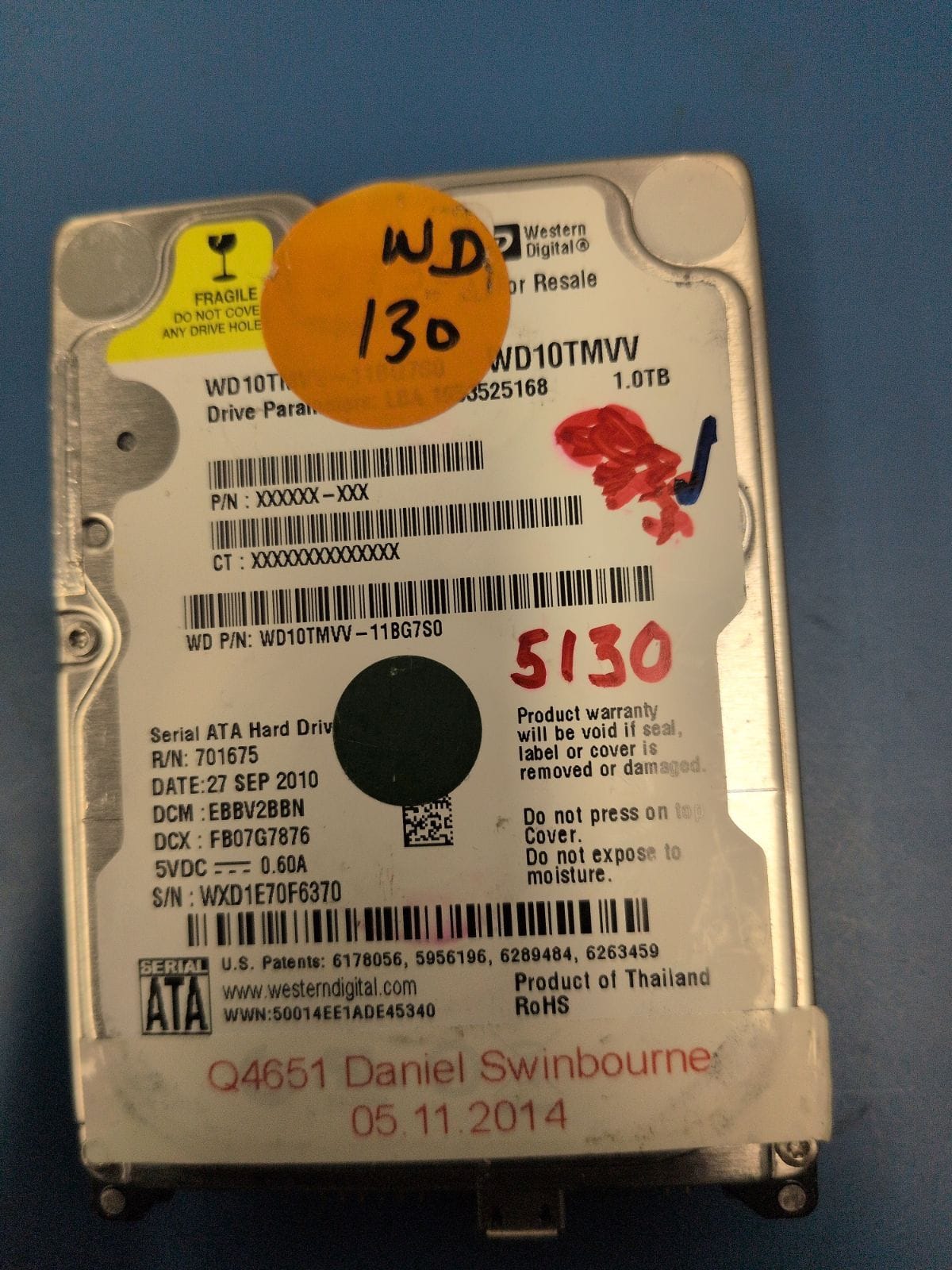 WD130 drive label (front)