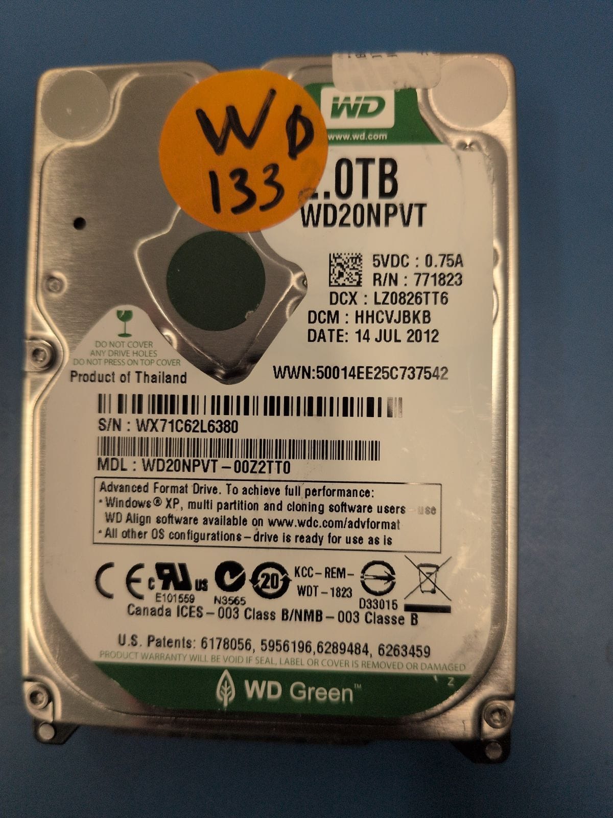 WD133 drive label (front)