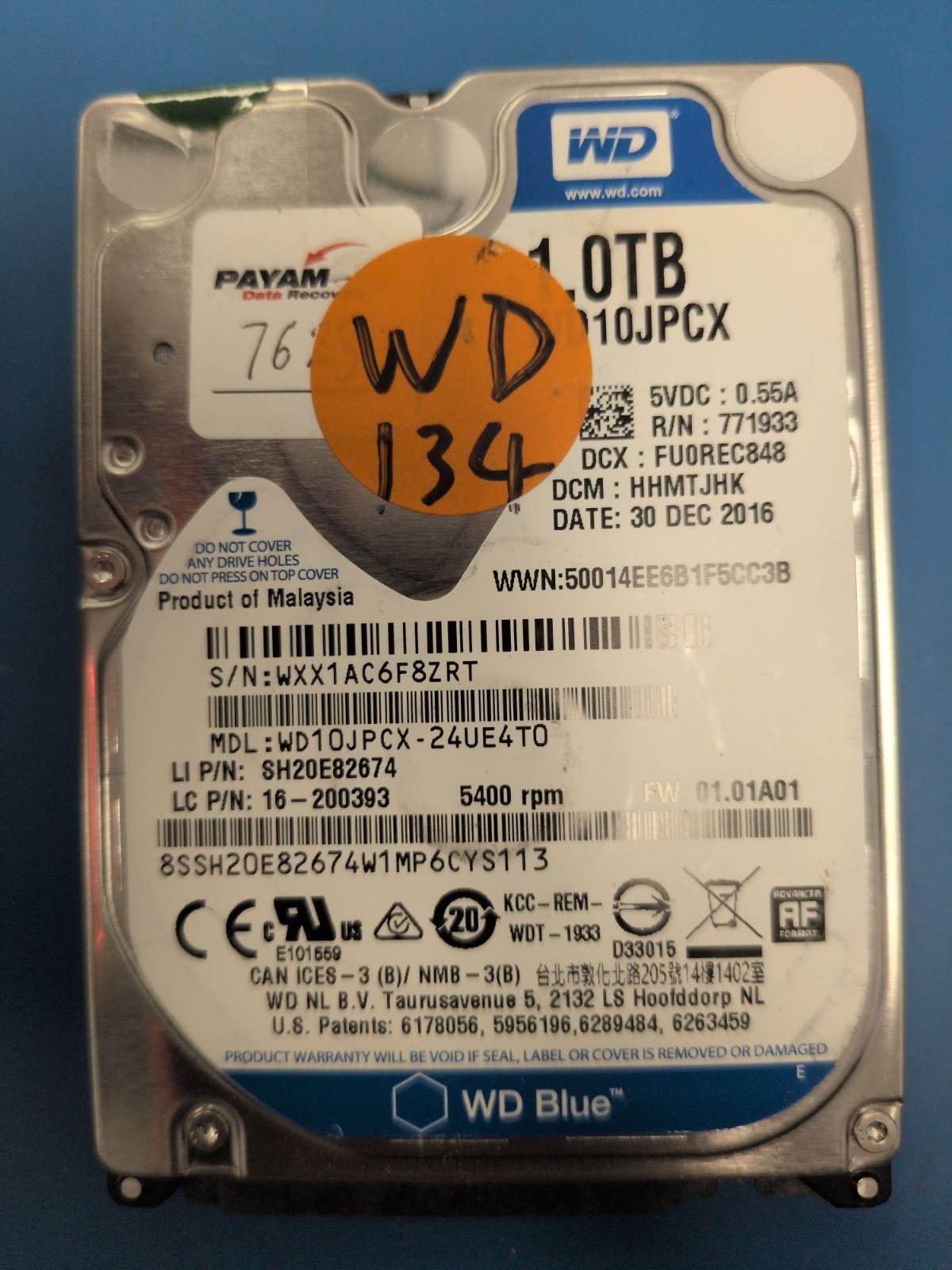 WD134 drive label (front)