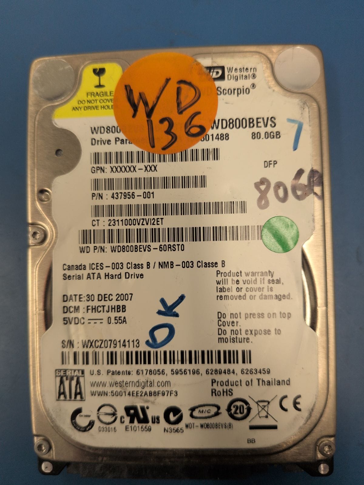 WD136 drive label (front)
