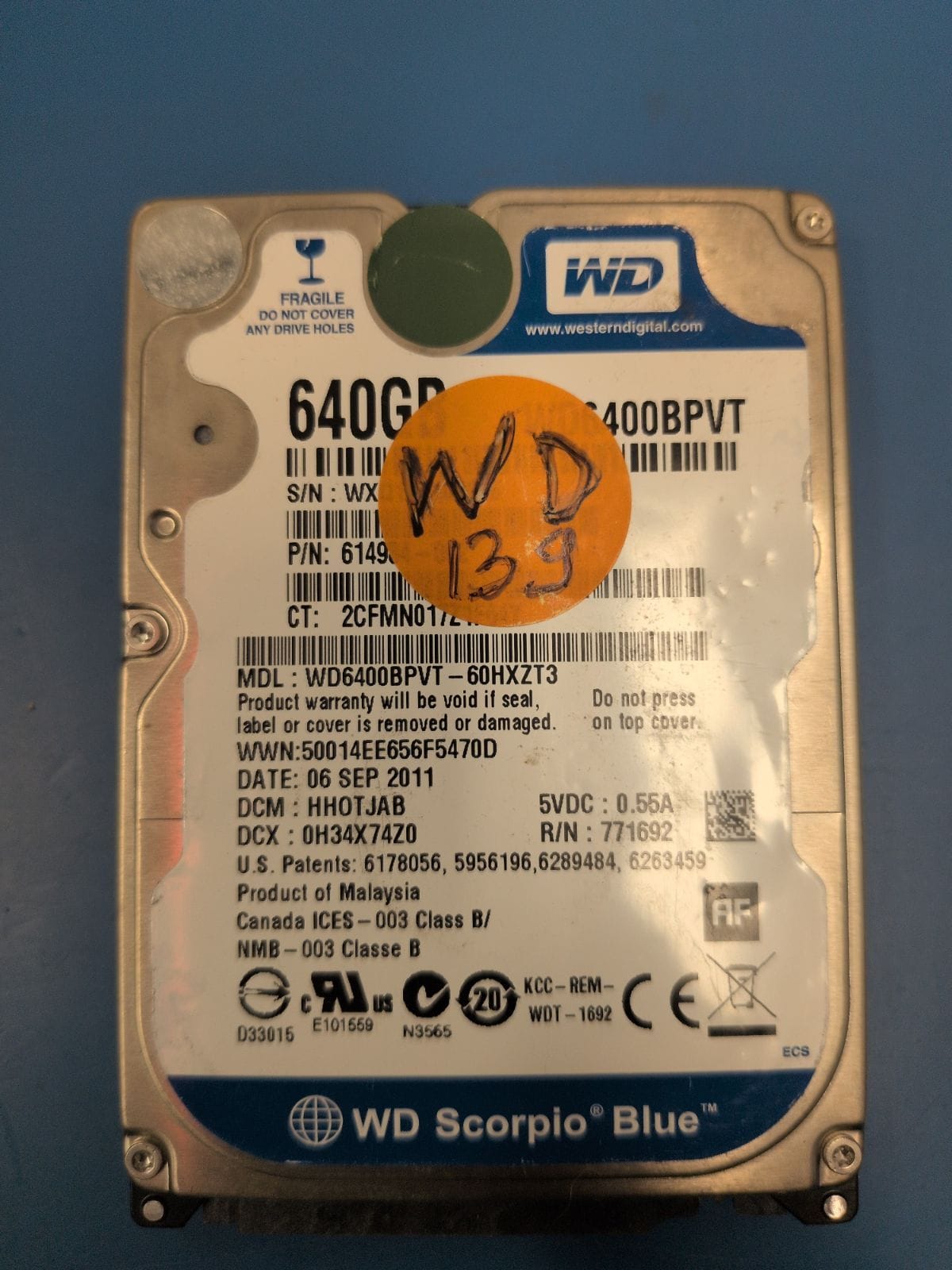 WD139 drive label (front)