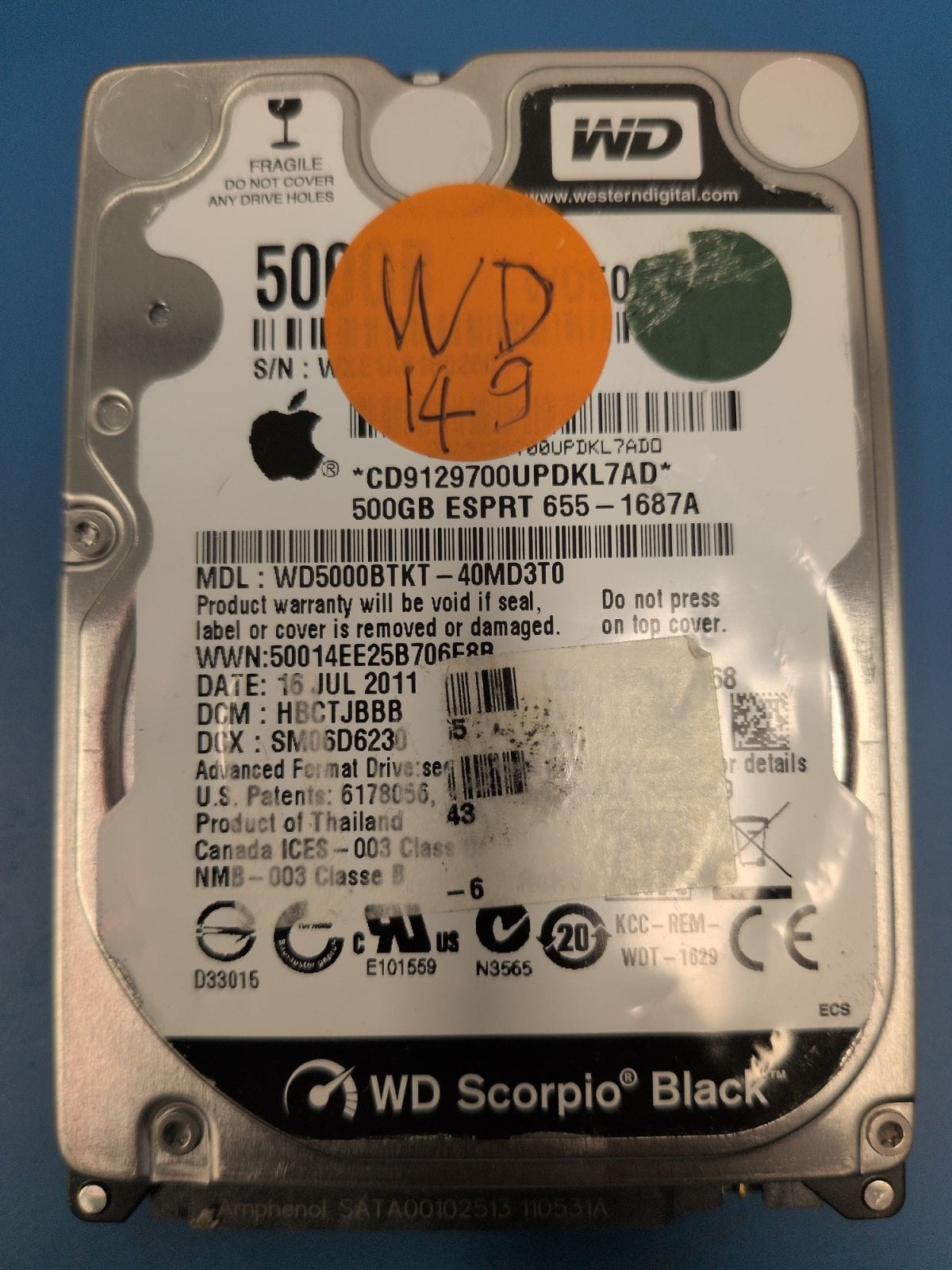 WD149 drive label (front)