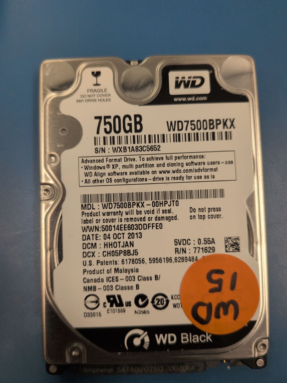 WD15 drive label (front)