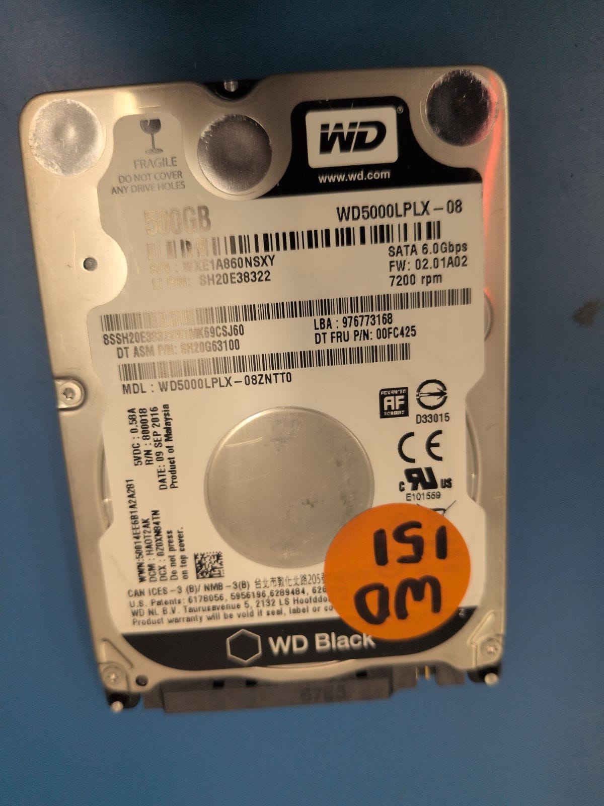 WD151 drive label (front)