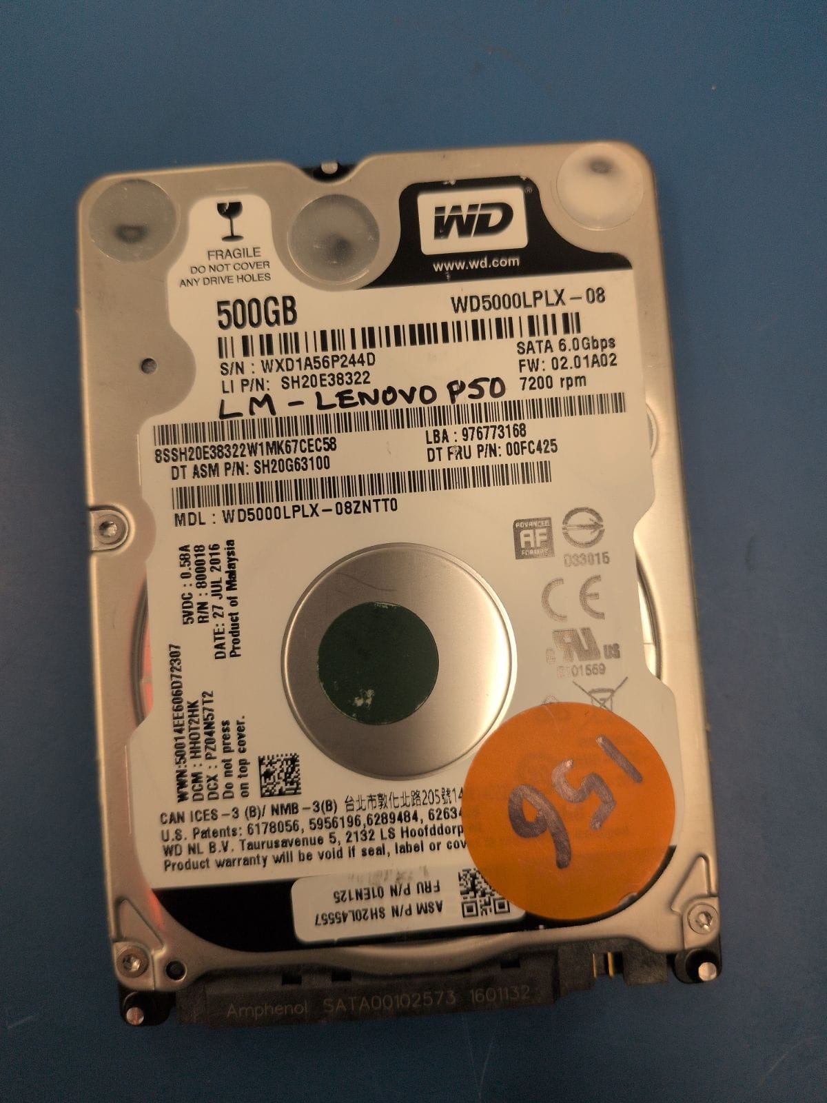 WD156 drive label (front)