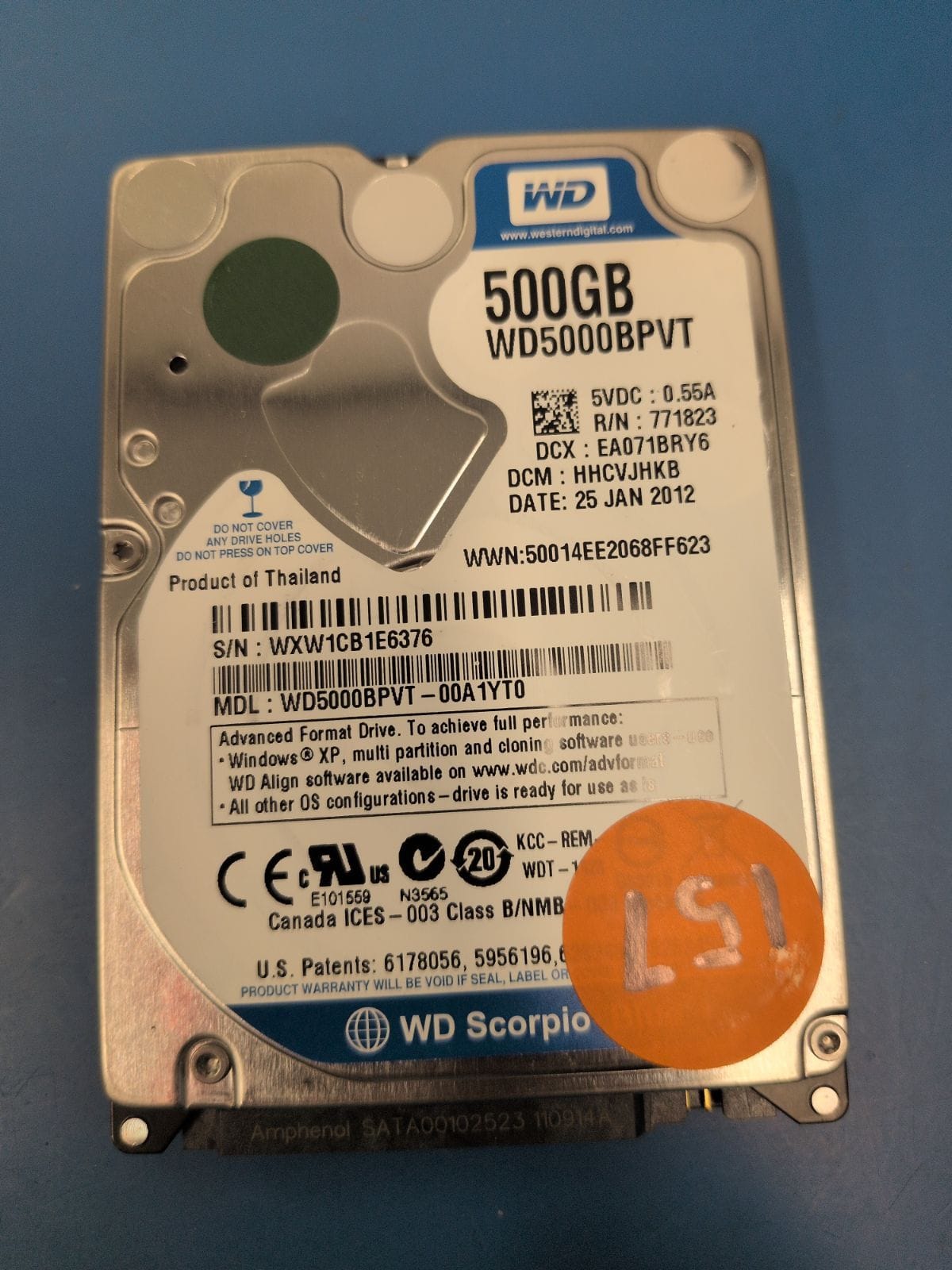 WD157 drive label (front)