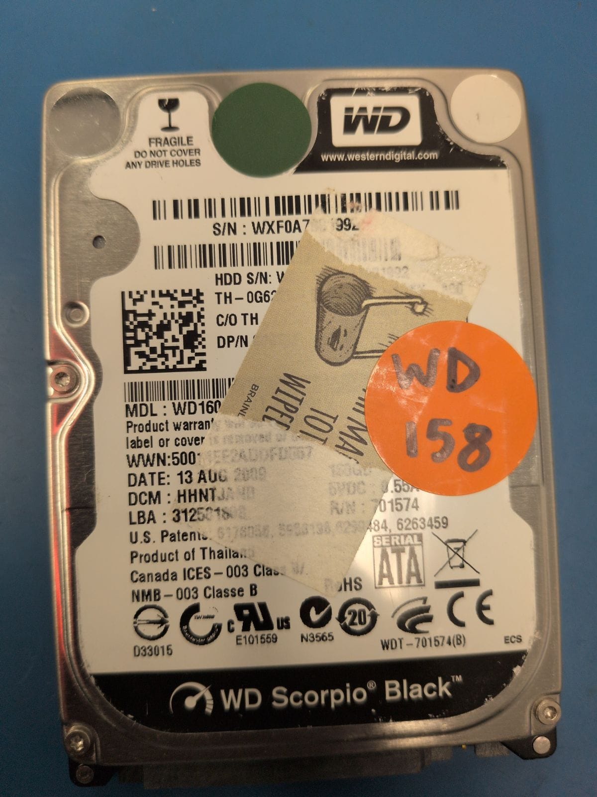 WD158 drive label (front)