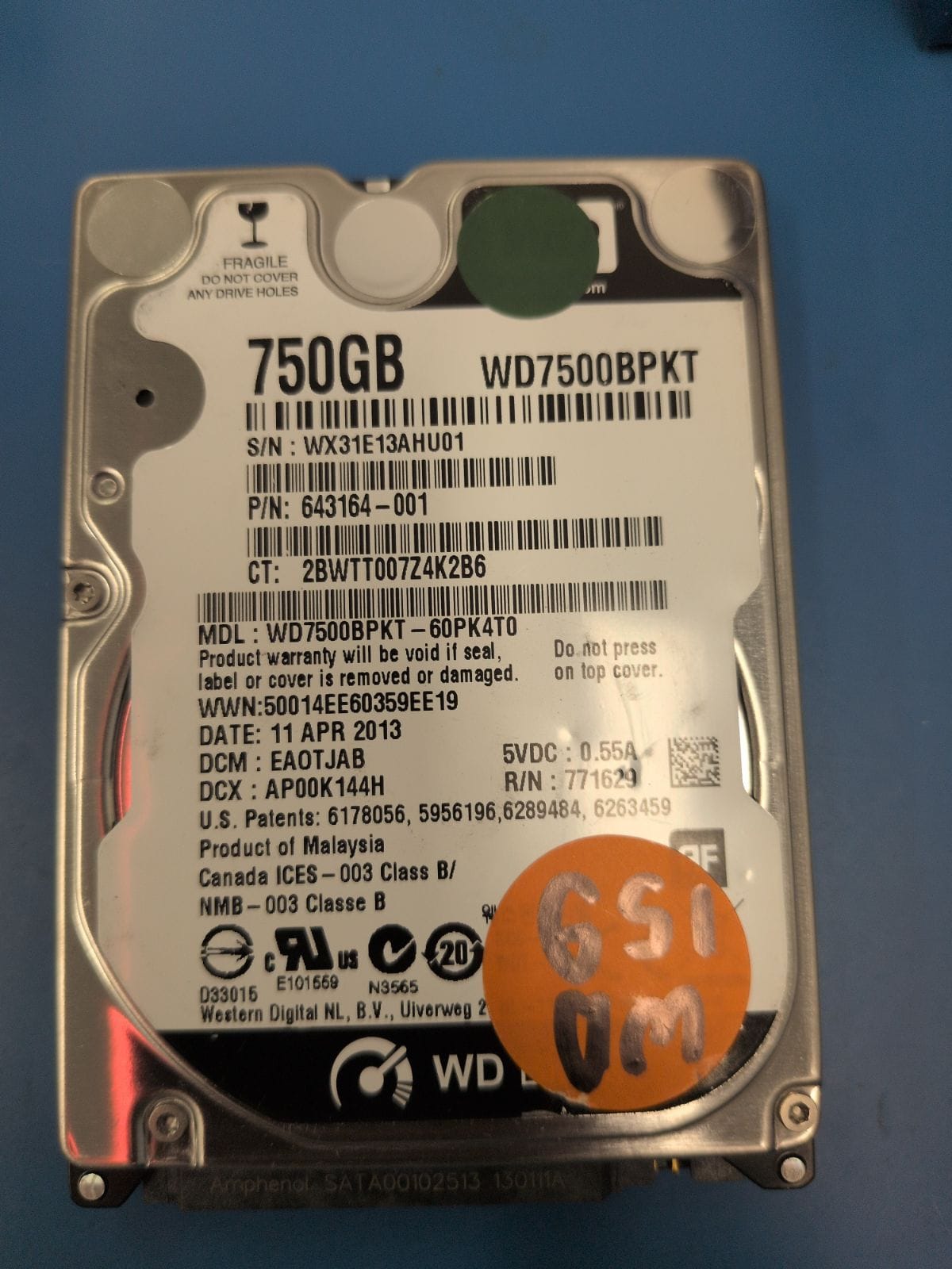 WD159 drive label (front)