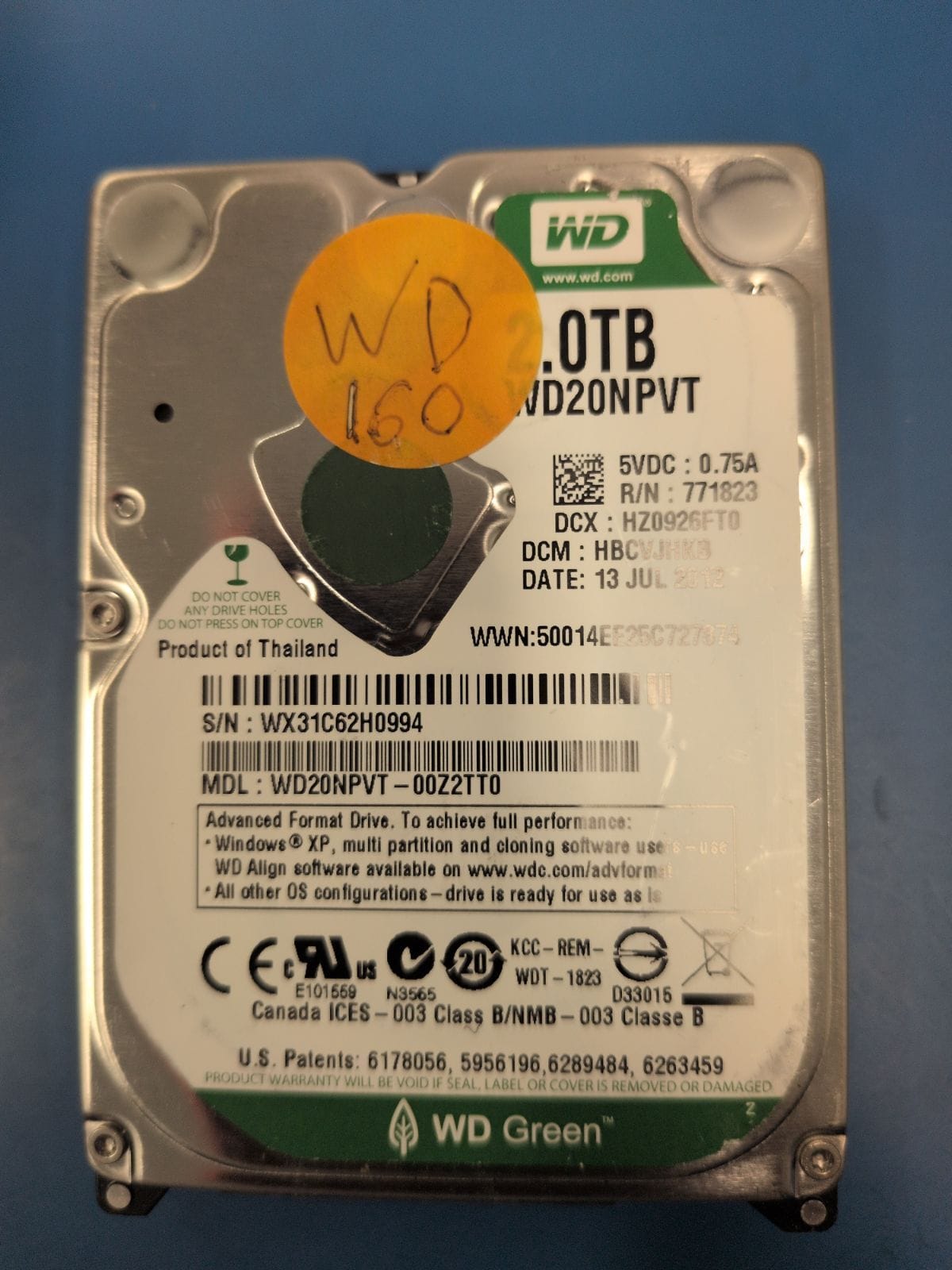 WD160 drive label (front)