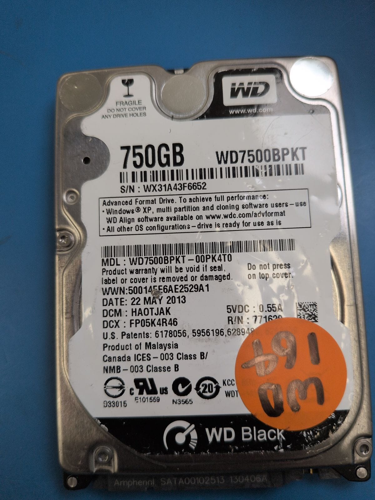 WD164 drive label (front)