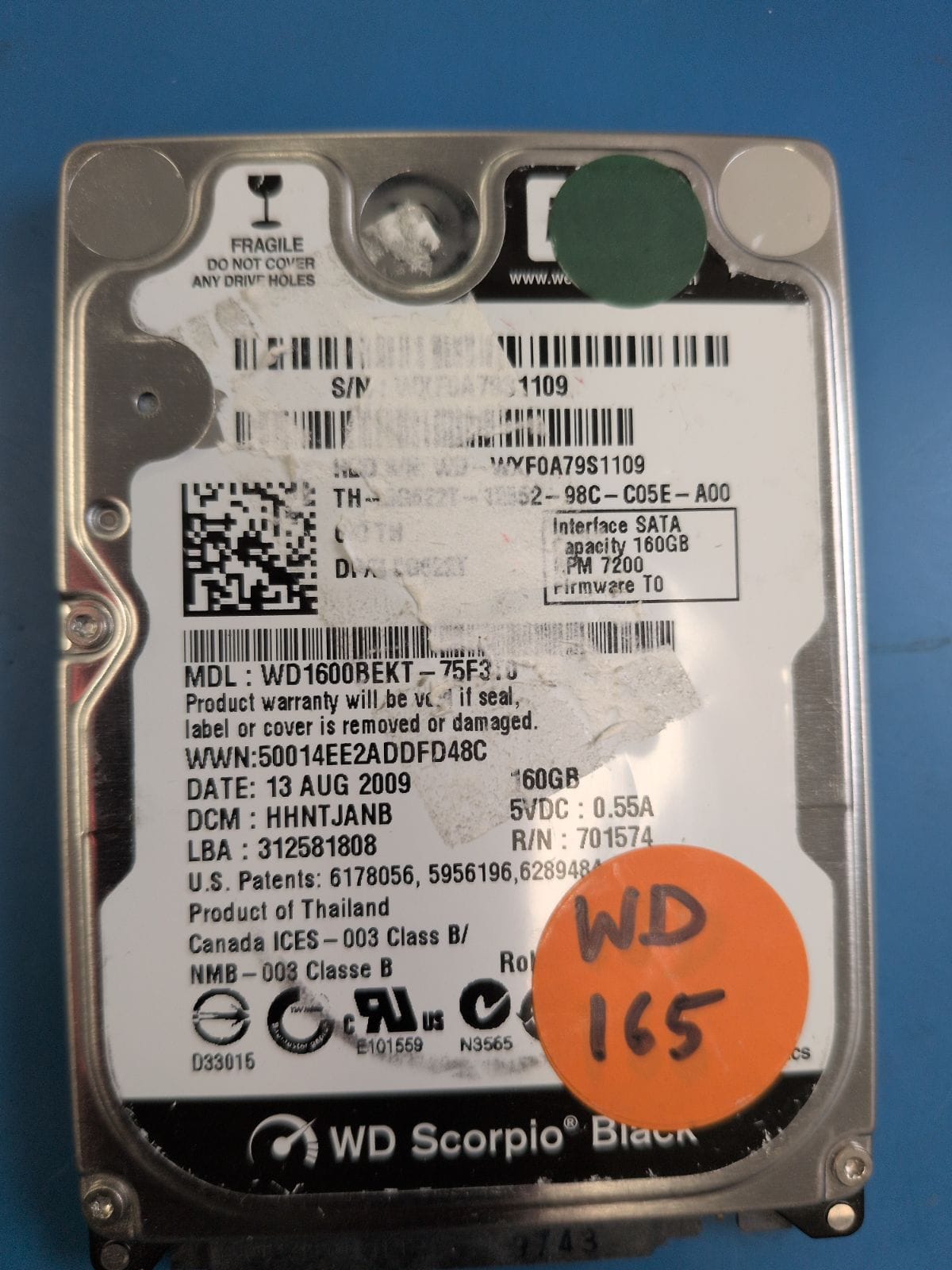 WD165 drive label (front)