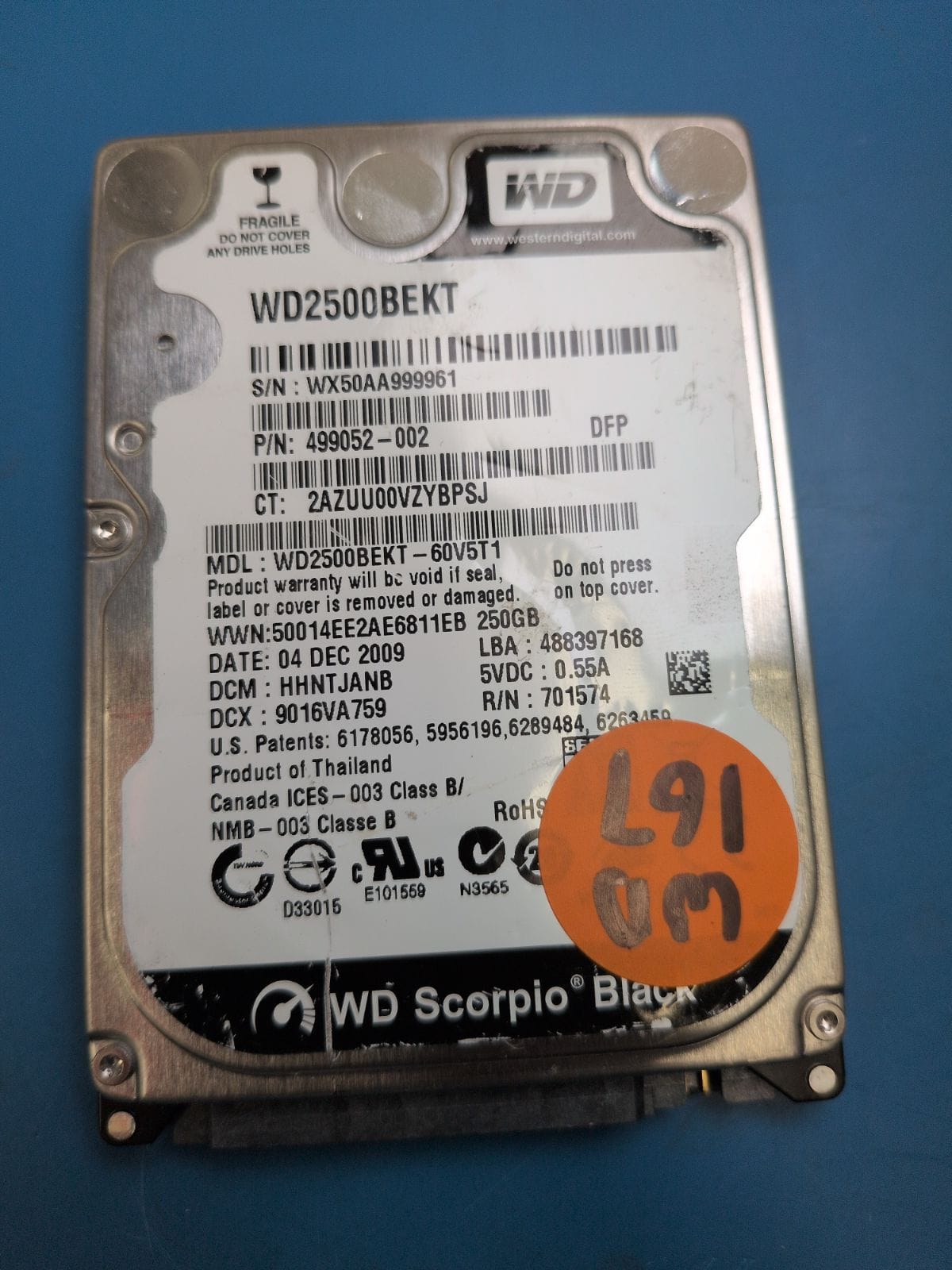WD167 drive label (front)