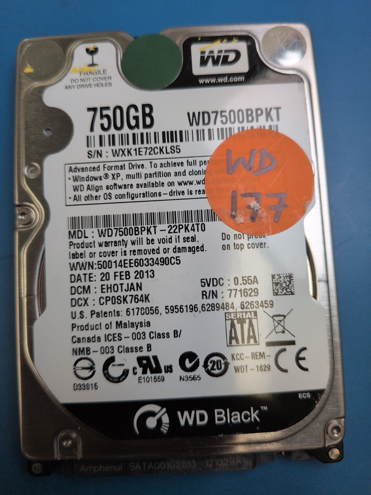 WD177 drive label (front)