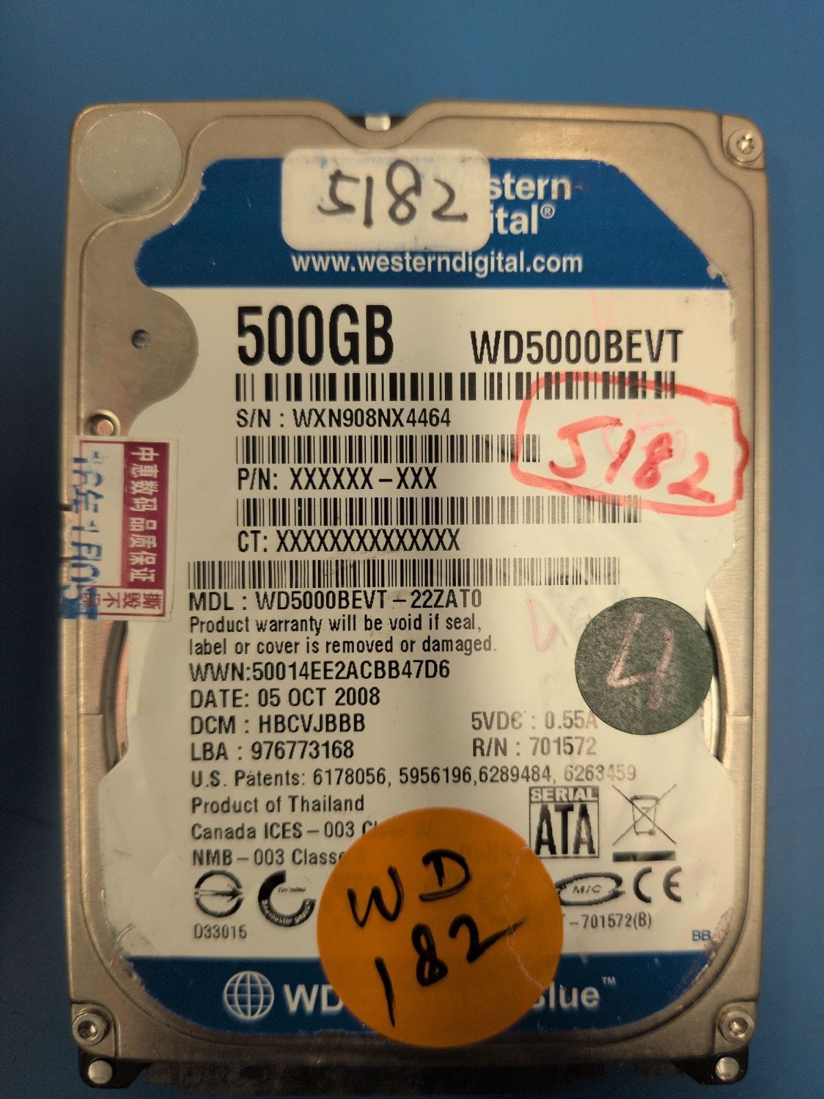 WD182 drive label (front)