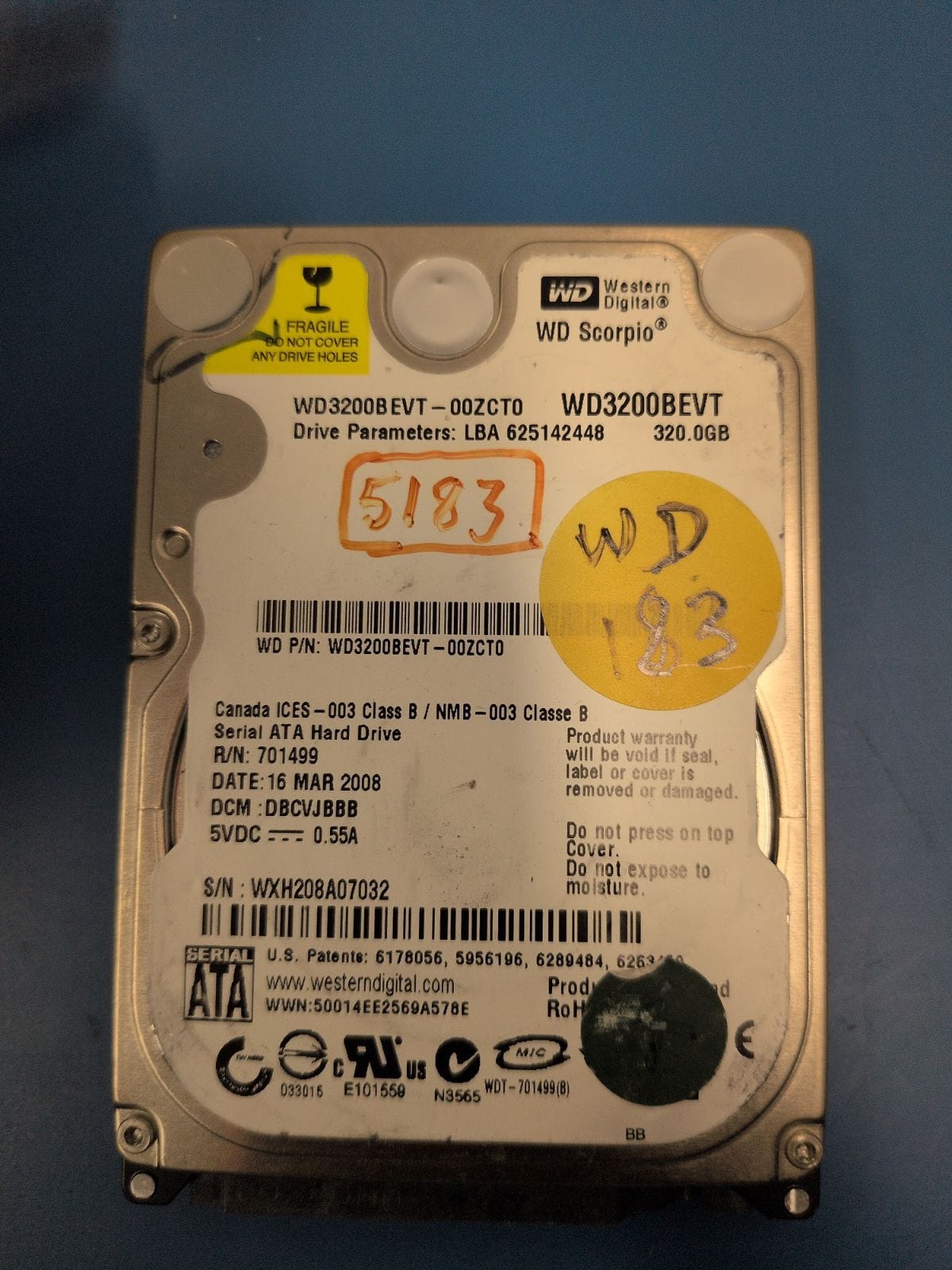 WD183 drive label (front)