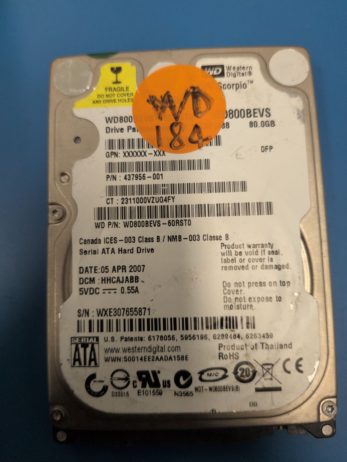 WD184 drive label (front)