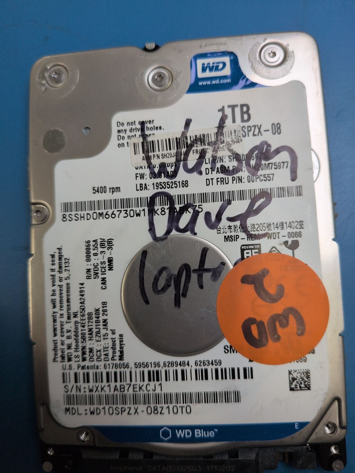 WD2 drive label (front)