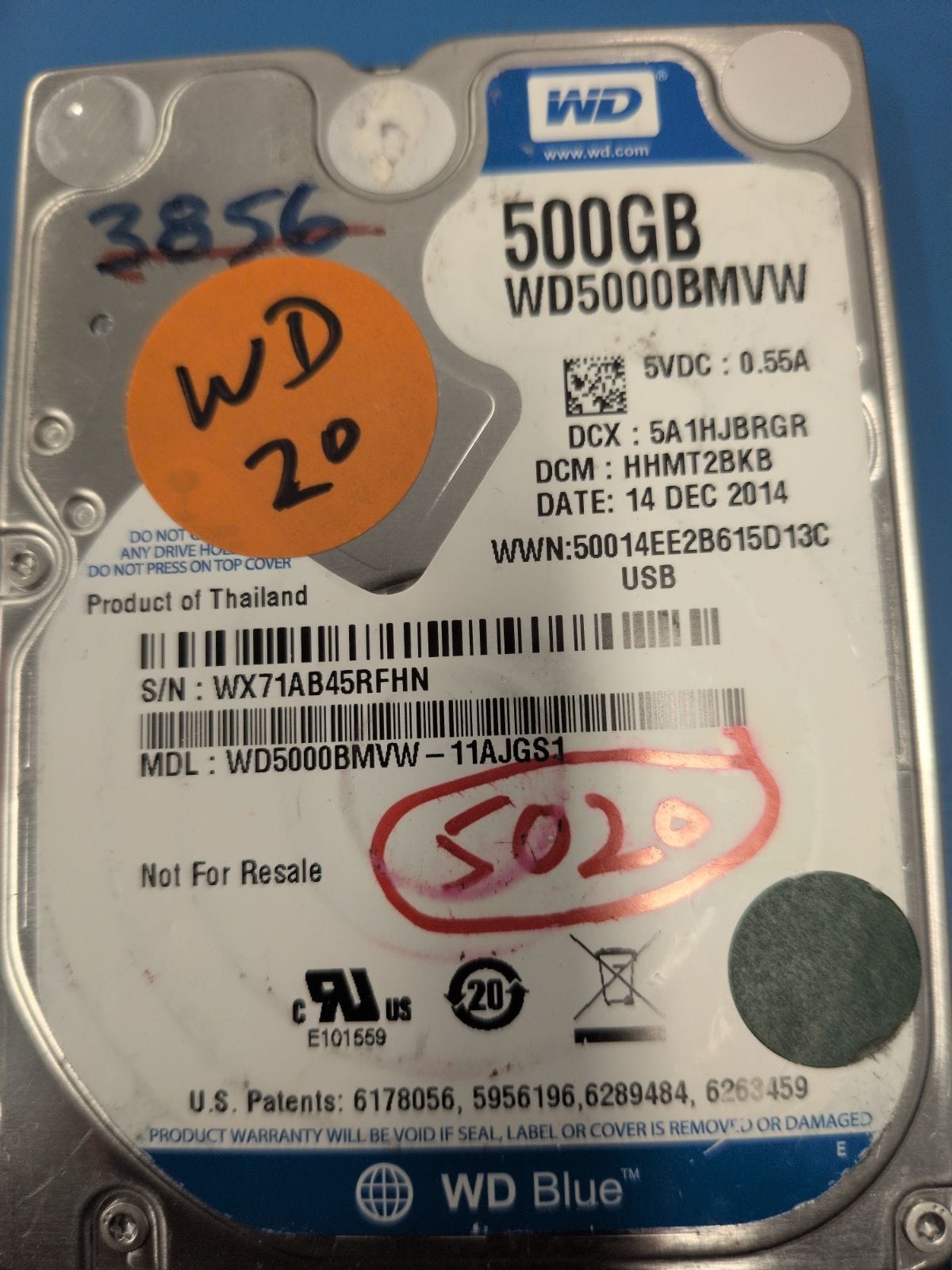 WD20 drive label (front)