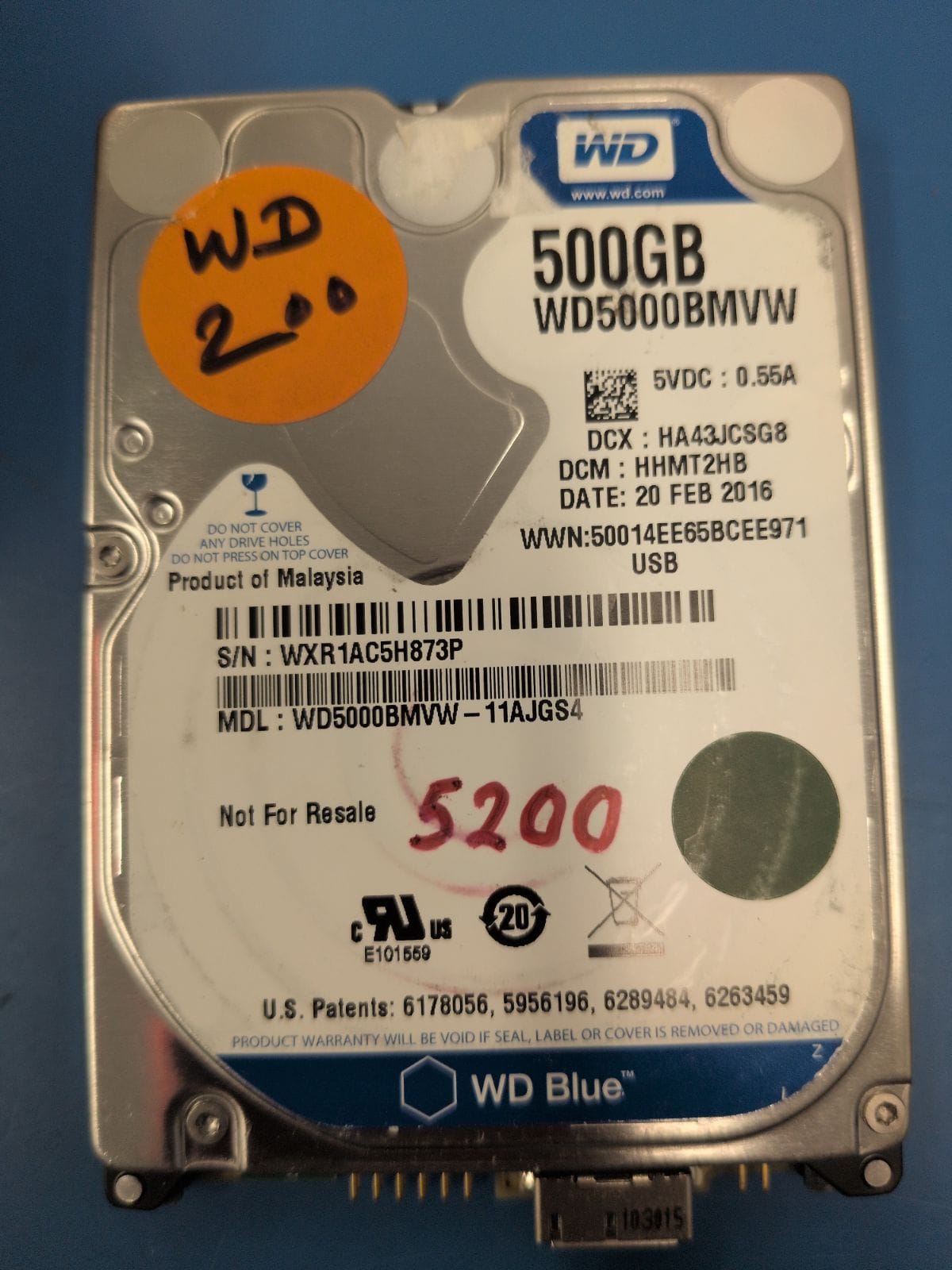 WD200 drive label (front)