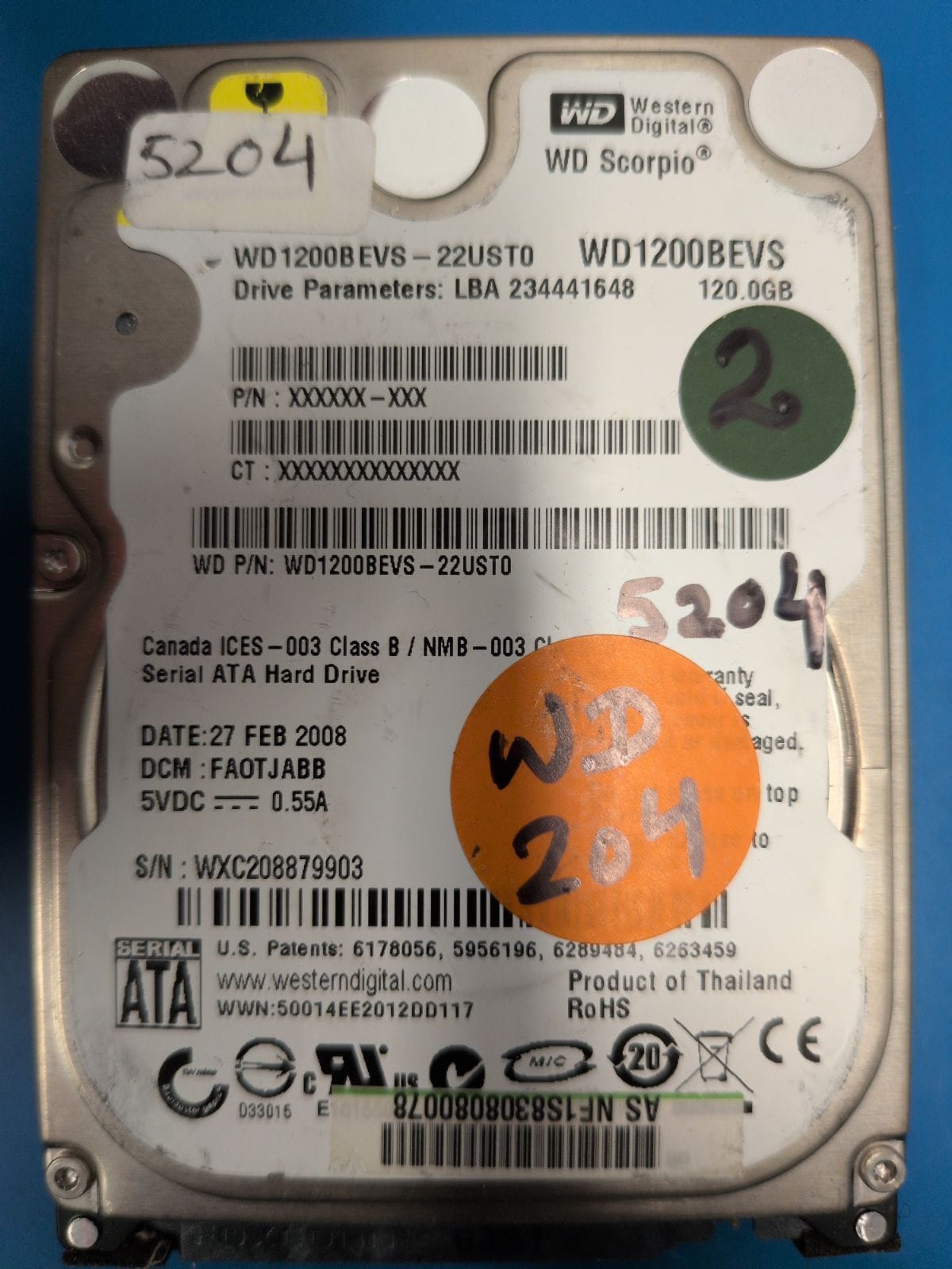 WD204 drive label (front)