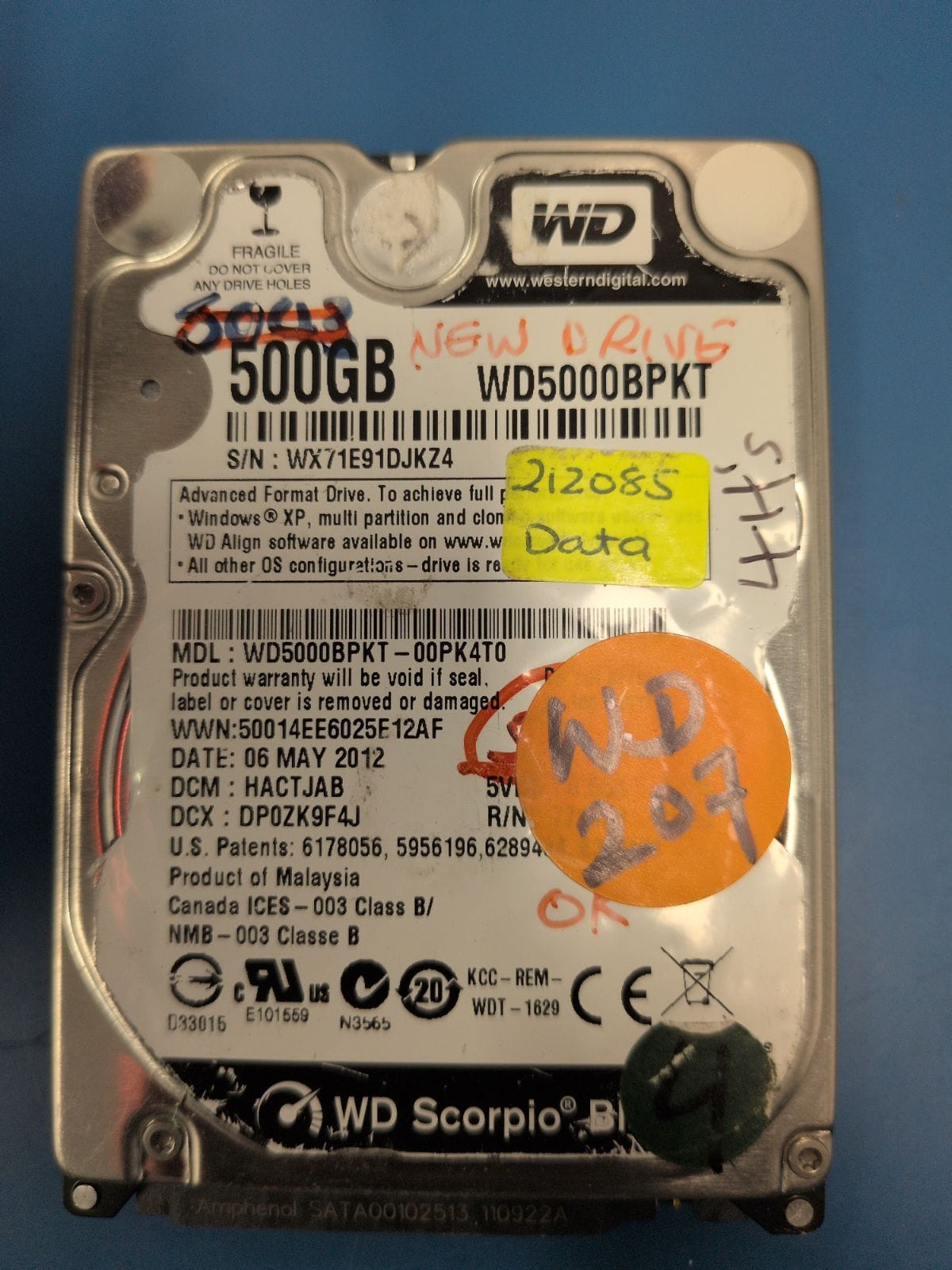 WD207 drive label (front)