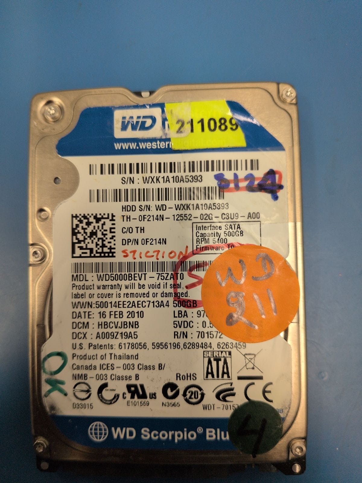 WD211 drive label (front)