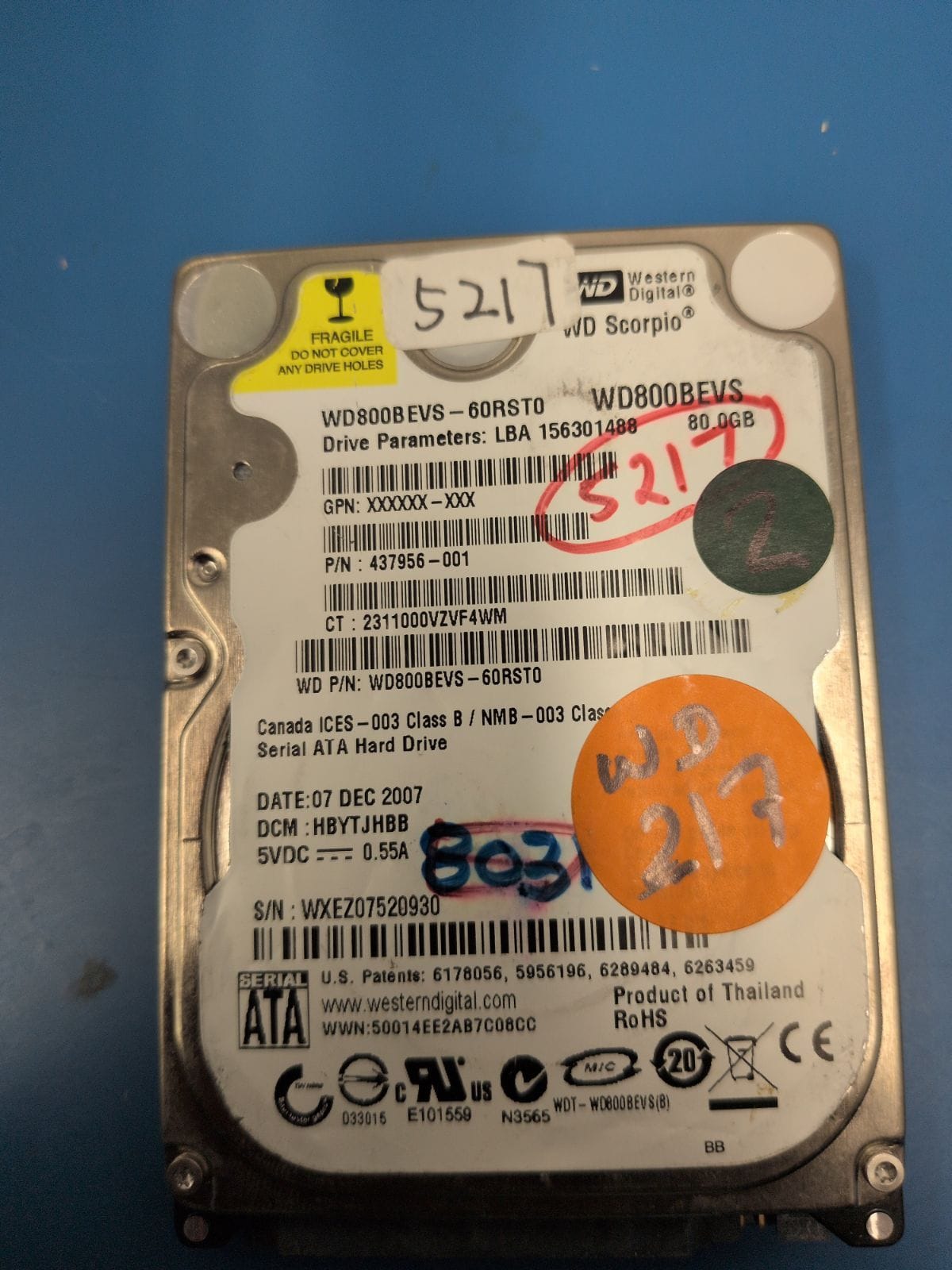 WD217 drive label (front)