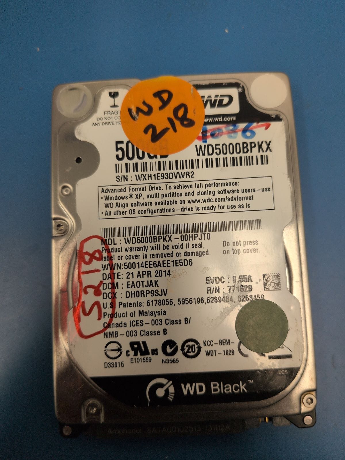 WD218 drive label (front)