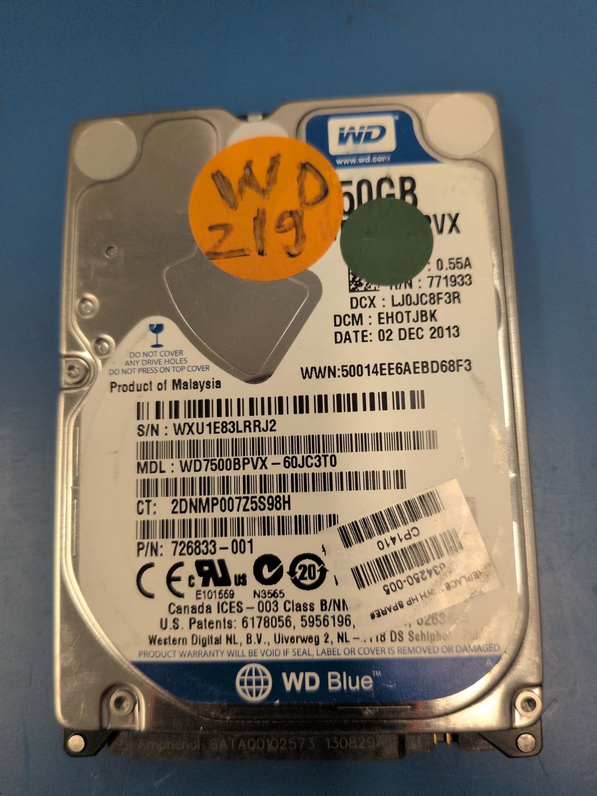 WD219 drive label (front)