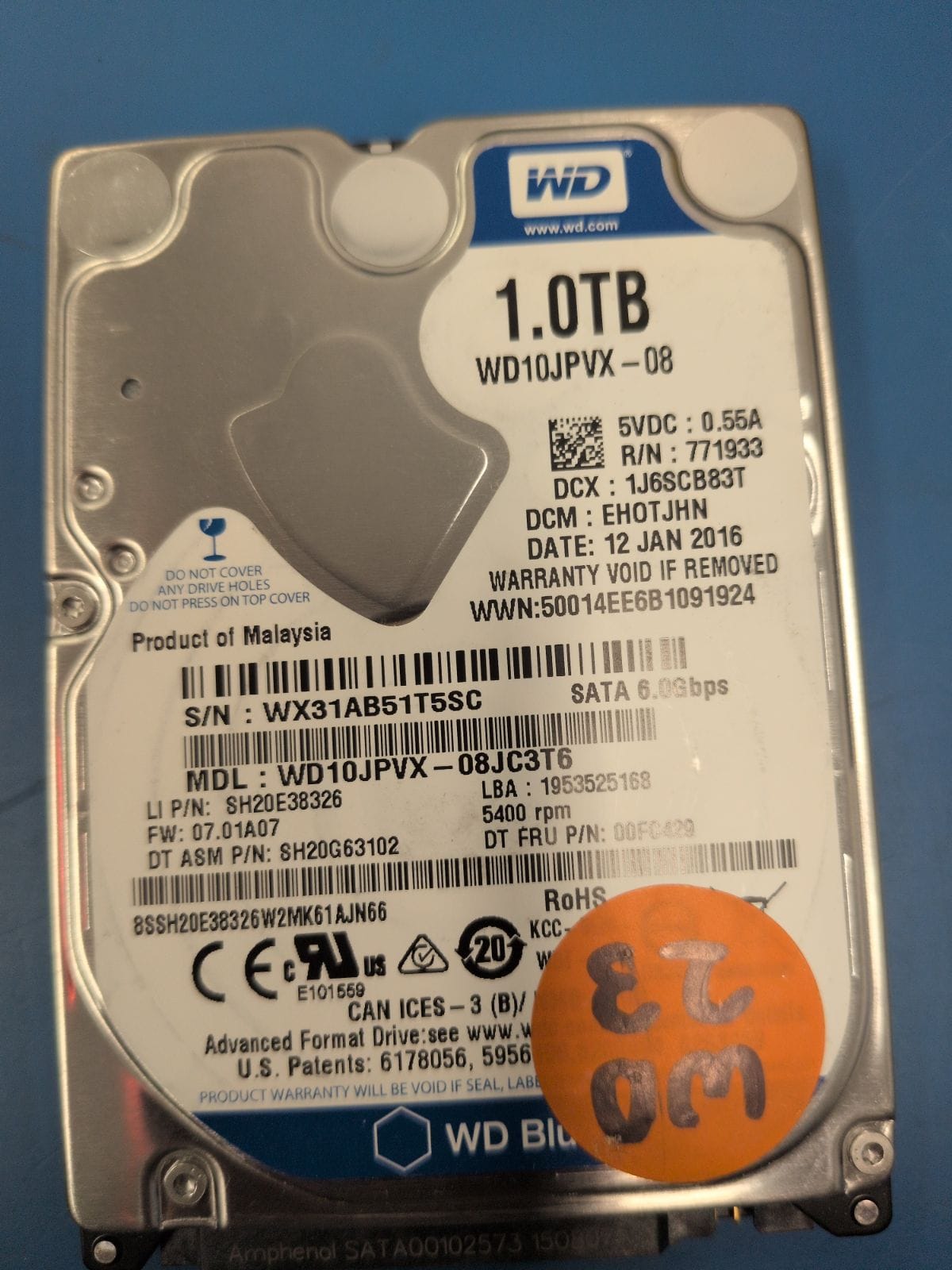 WD23 drive label (front)