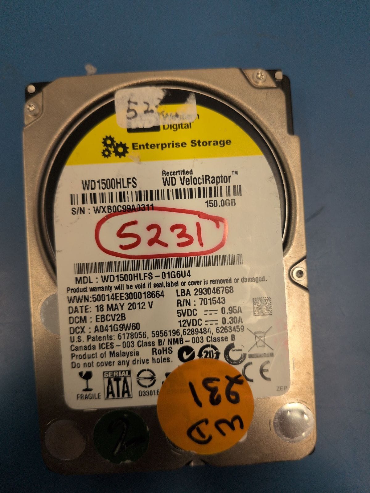 WD231 drive label (front)