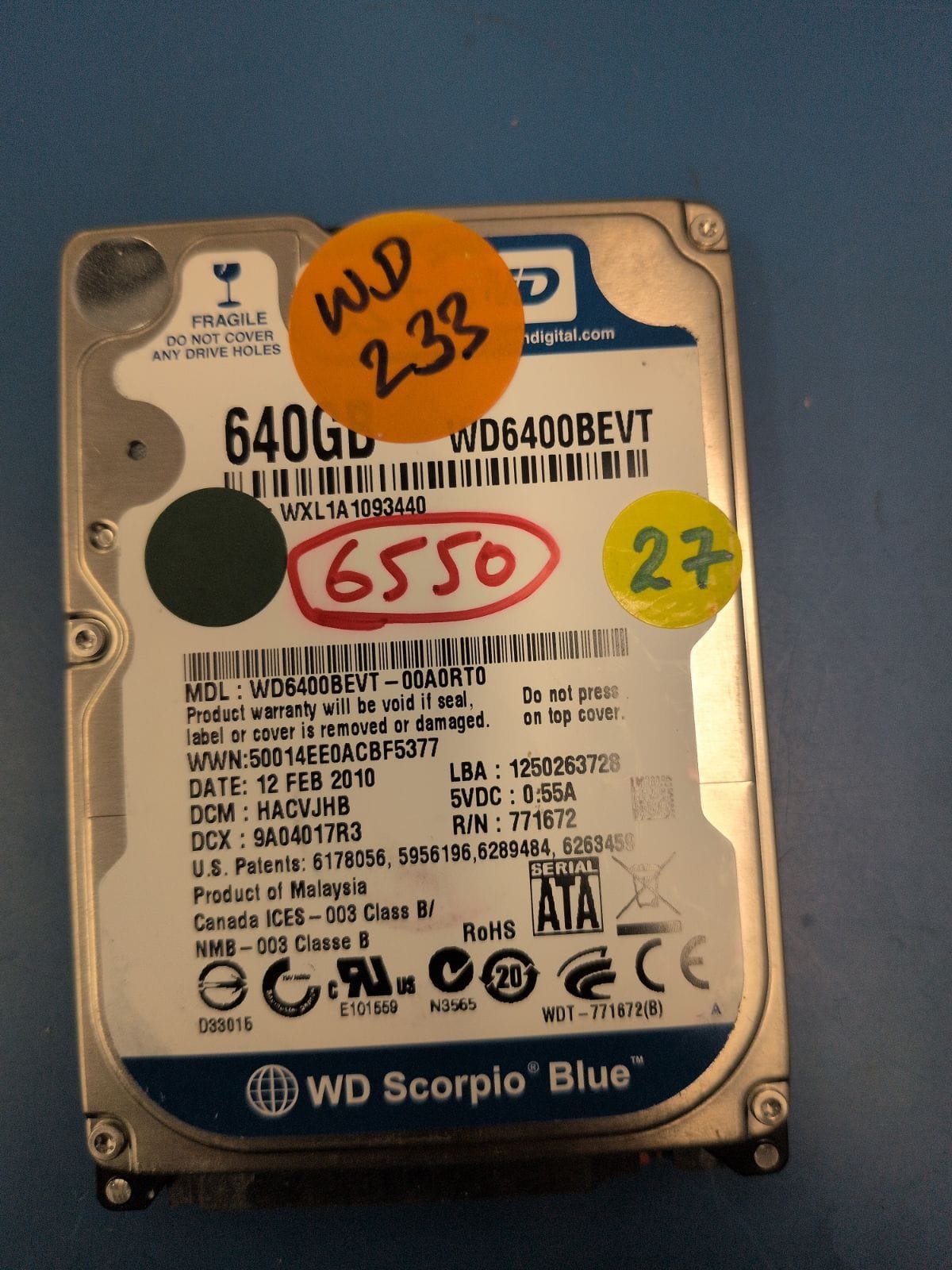 WD233 drive label (front)