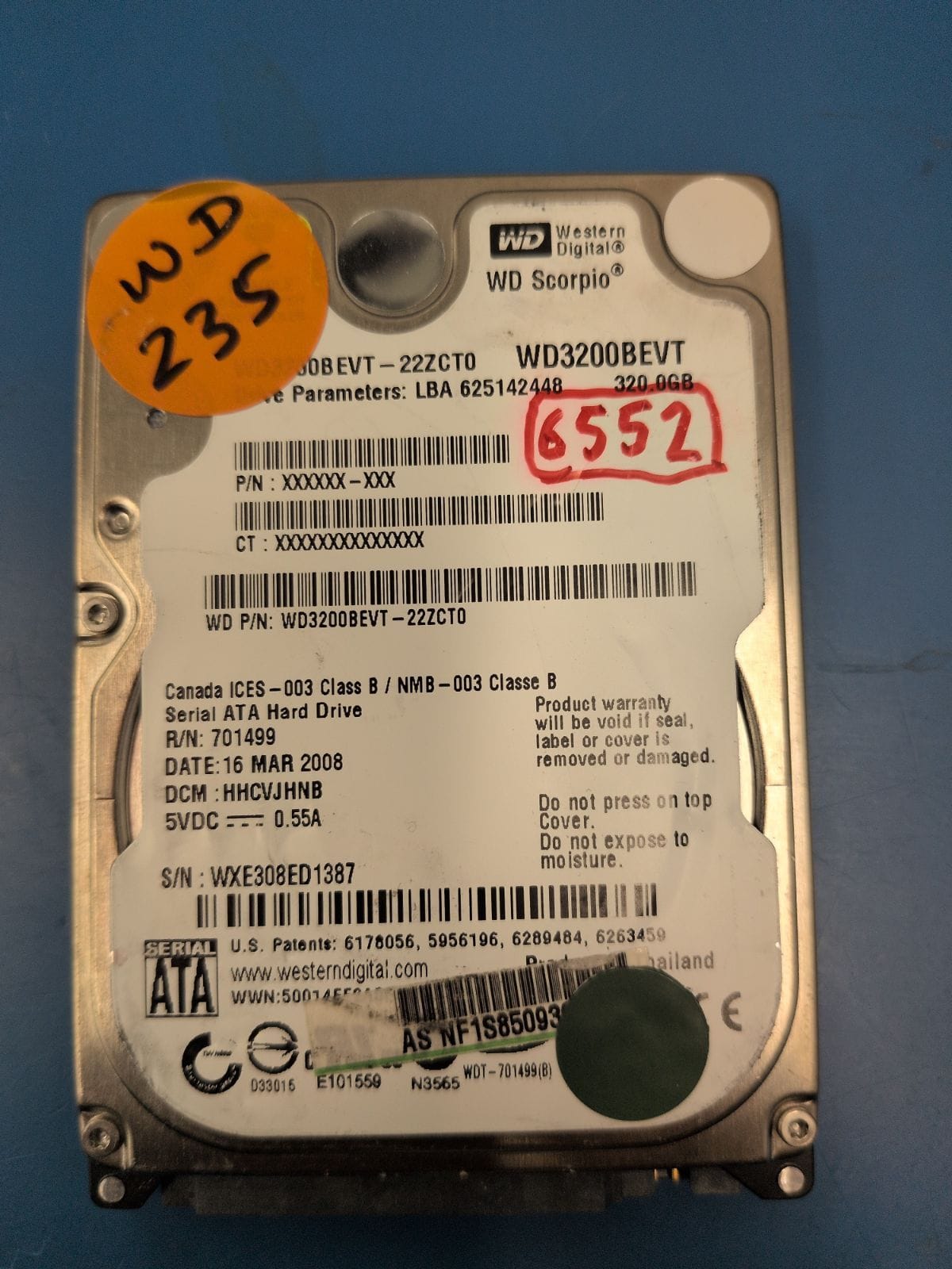 WD235 drive label (front)