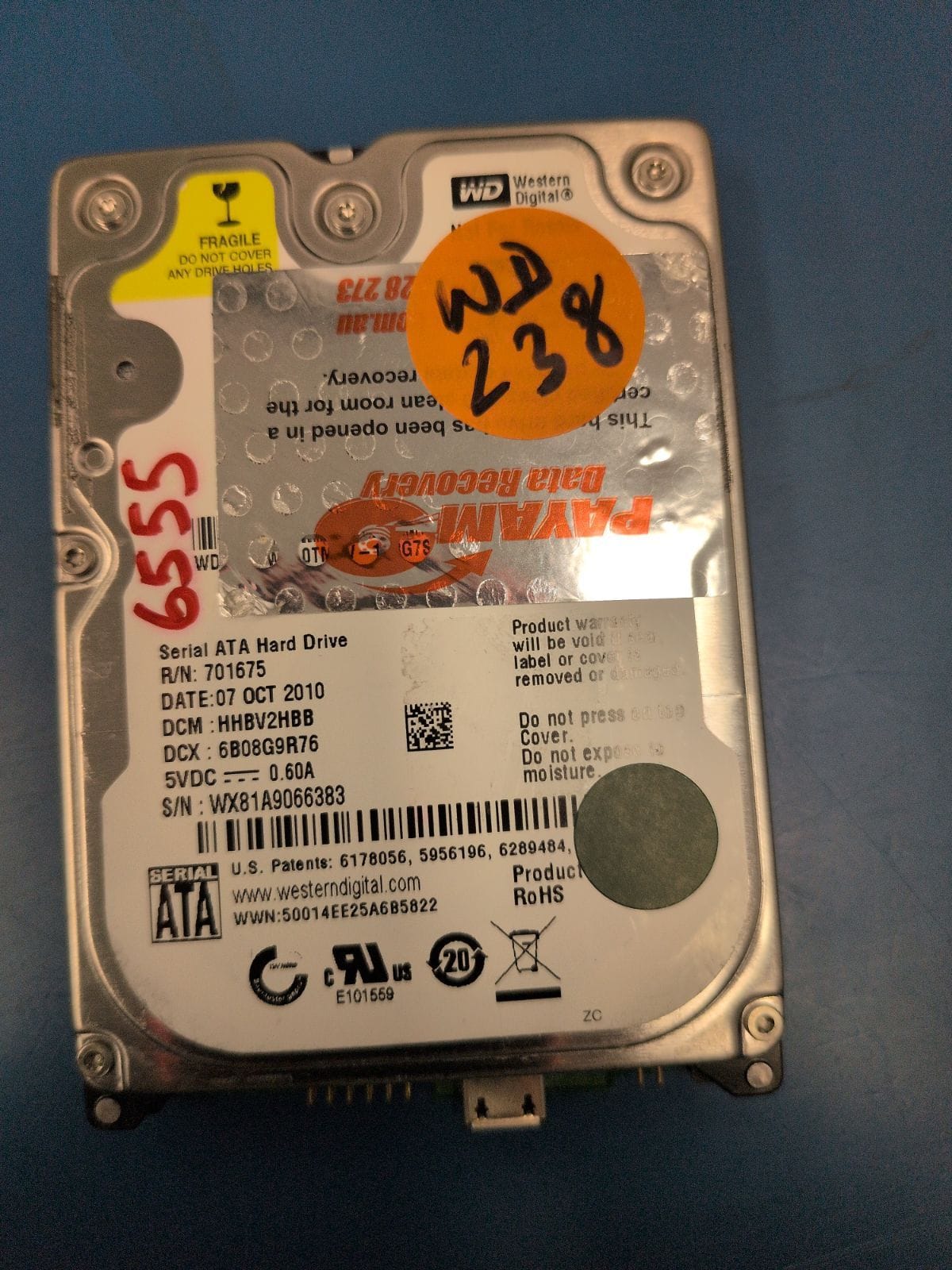 WD238 drive label (front)