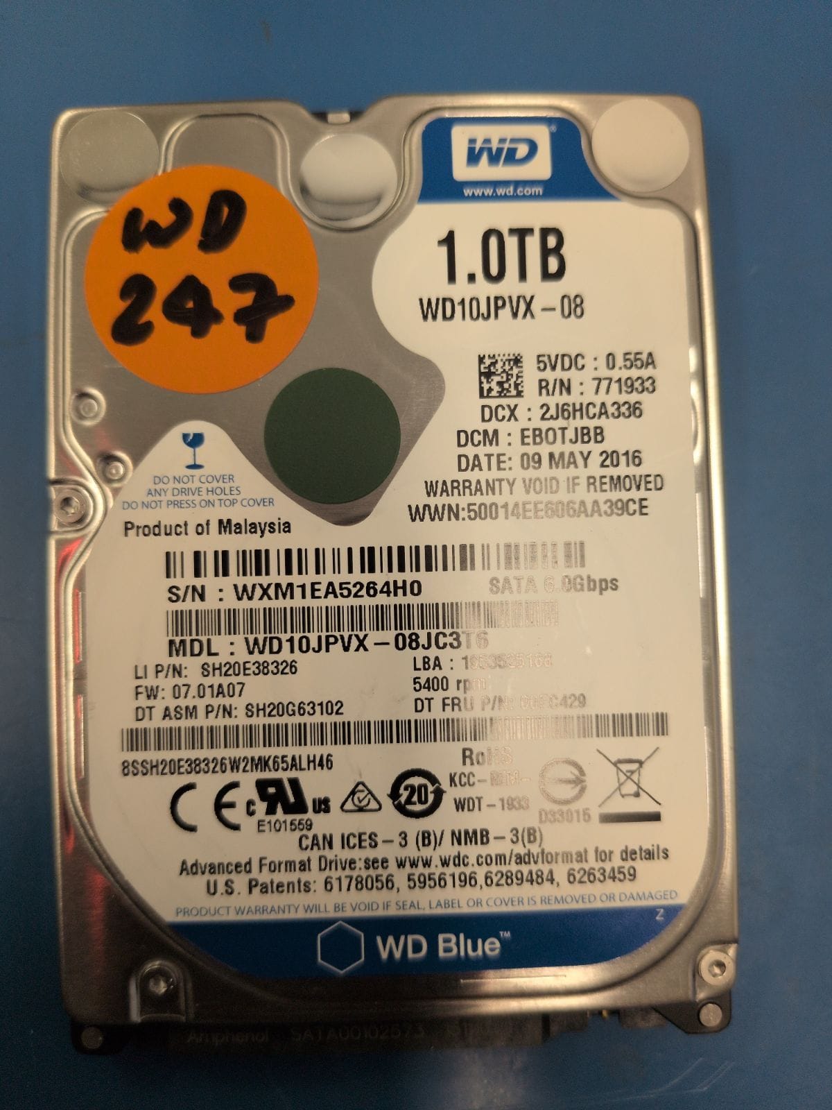 WD247 drive label (front)