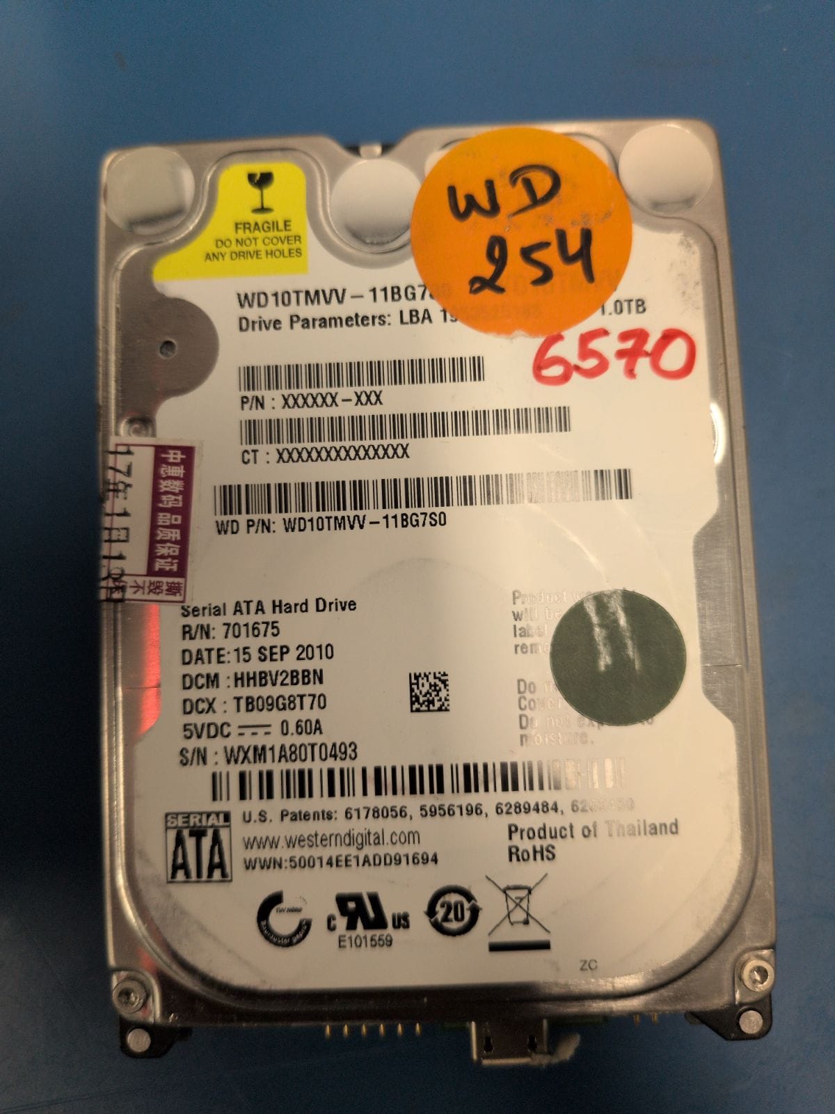 WD254 drive label (front)