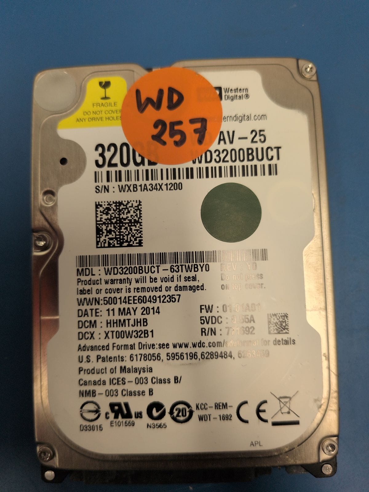 WD257 drive label (front)
