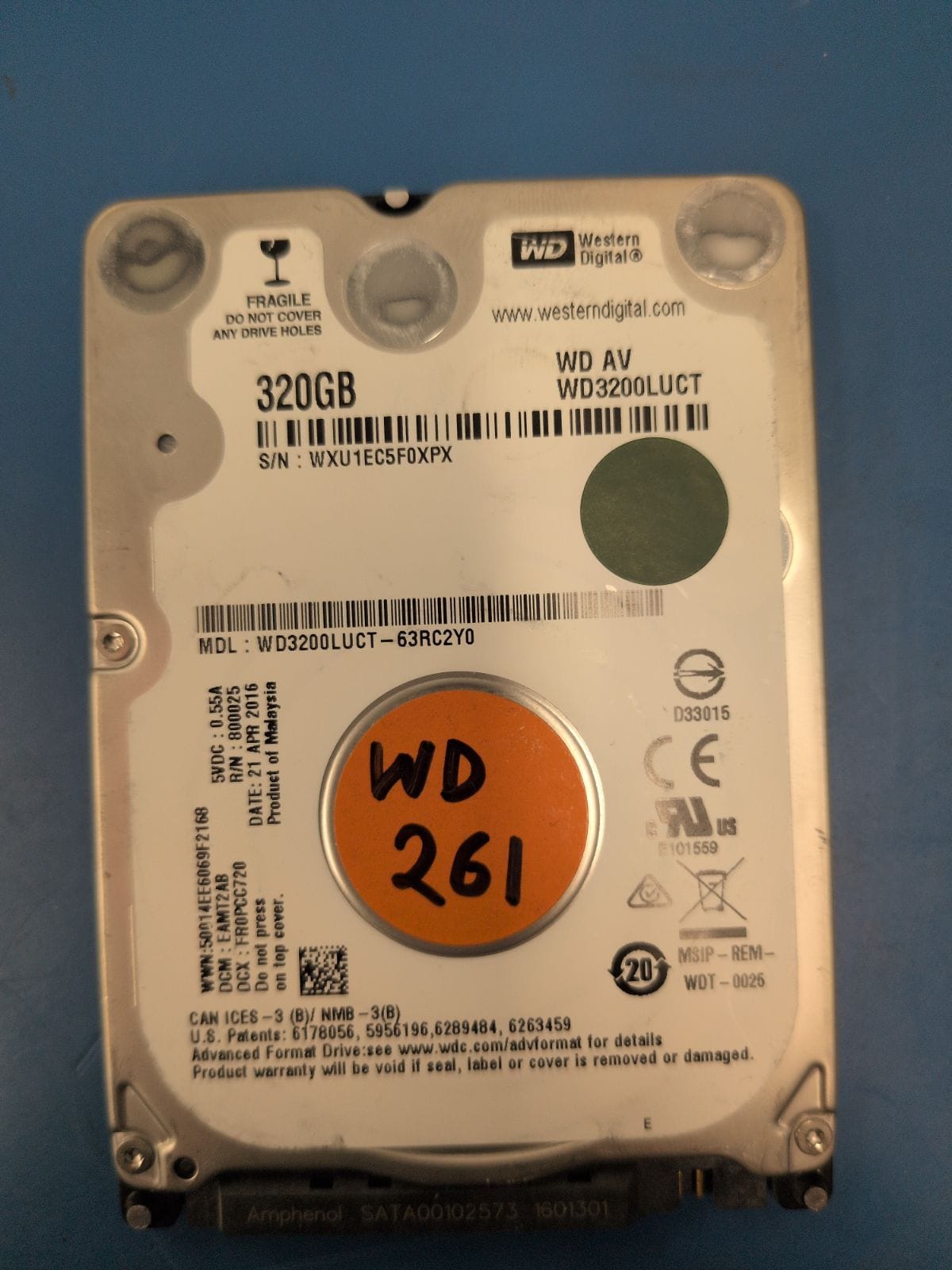 WD261 drive label (front)