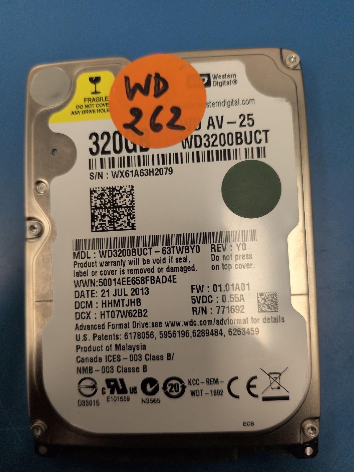 WD262 drive label (front)