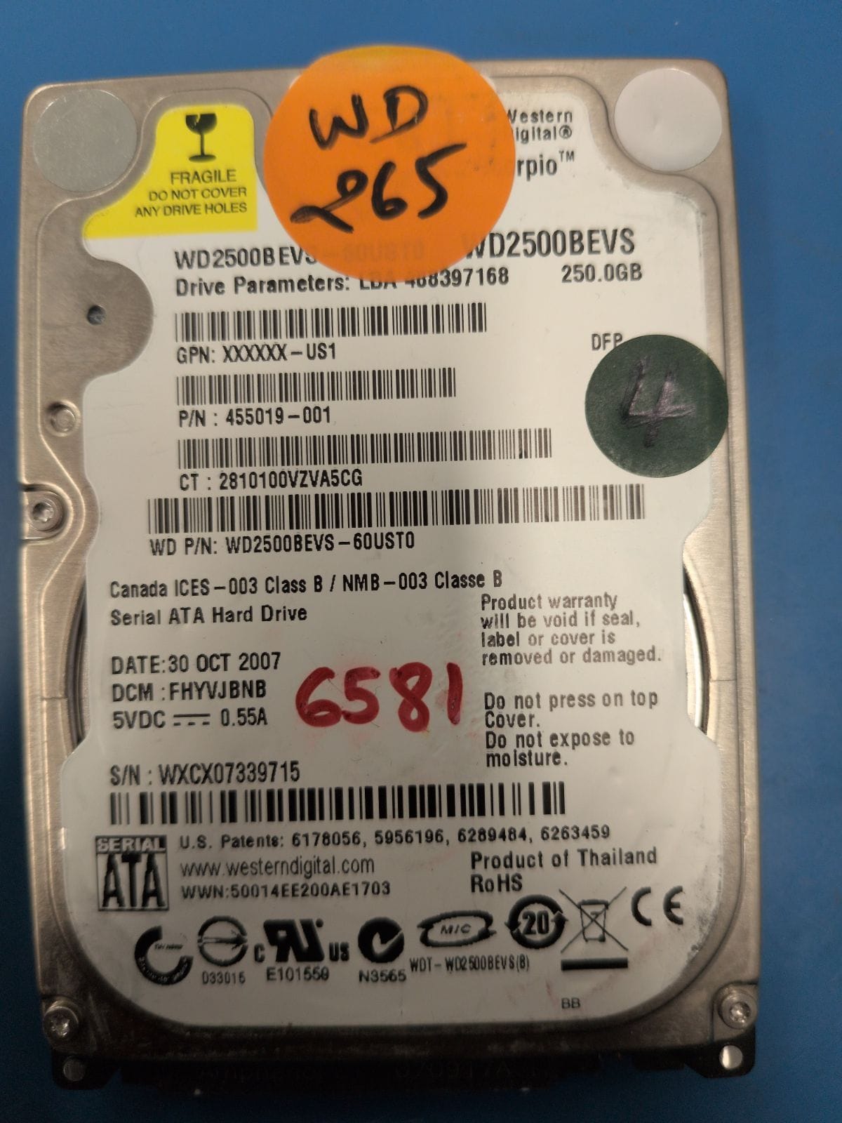WD265 drive label (front)