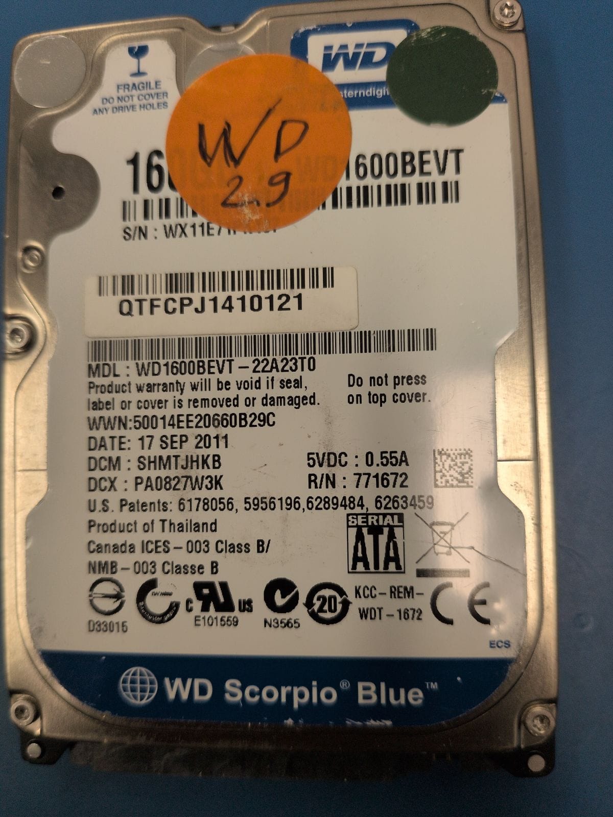 WD29 drive label (front)