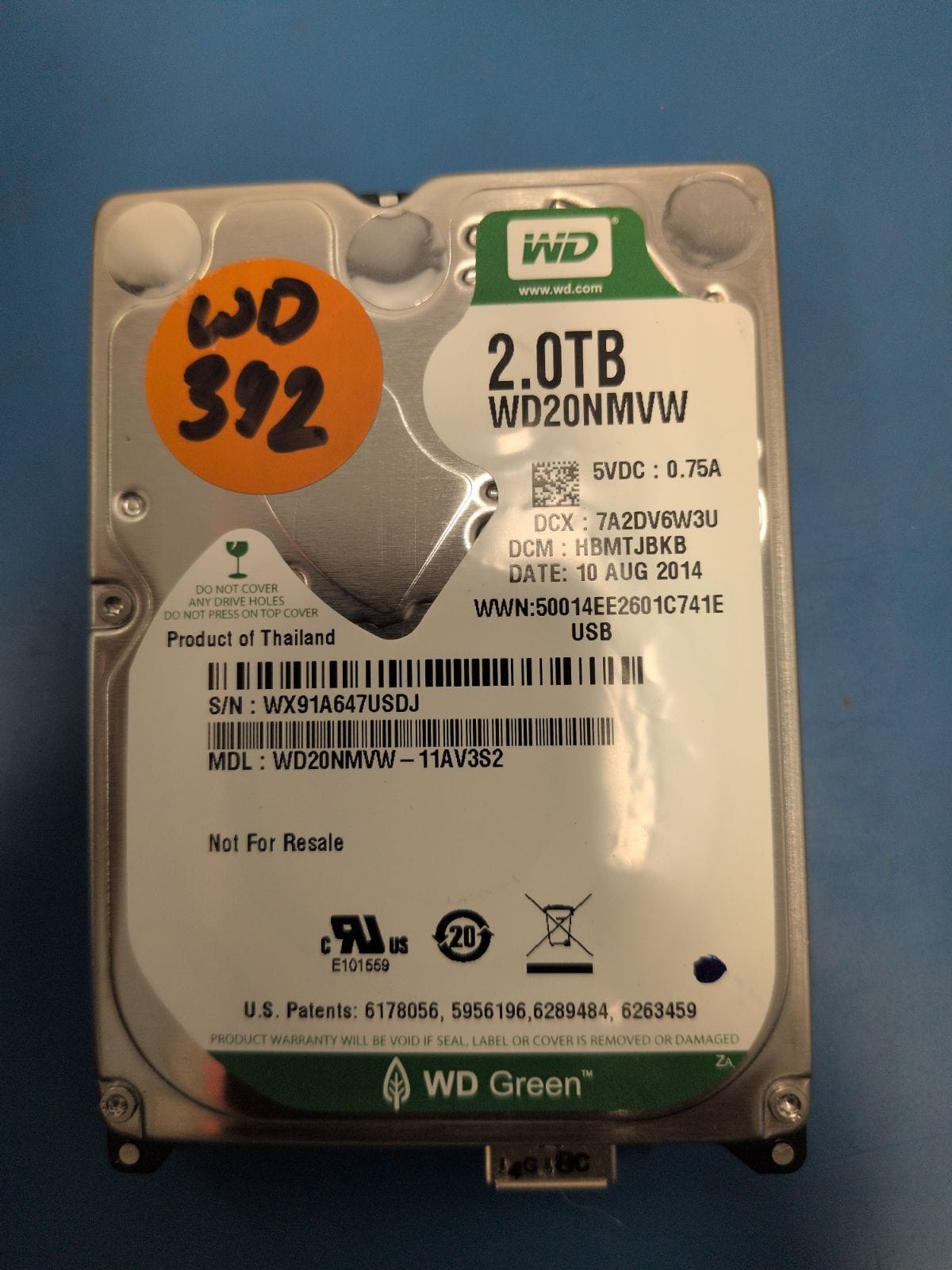WD392 drive label (front)
