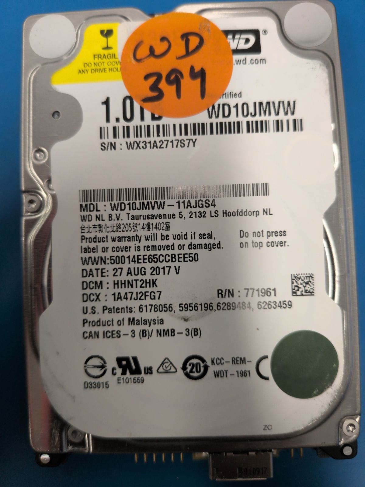 WD394 drive label (front)