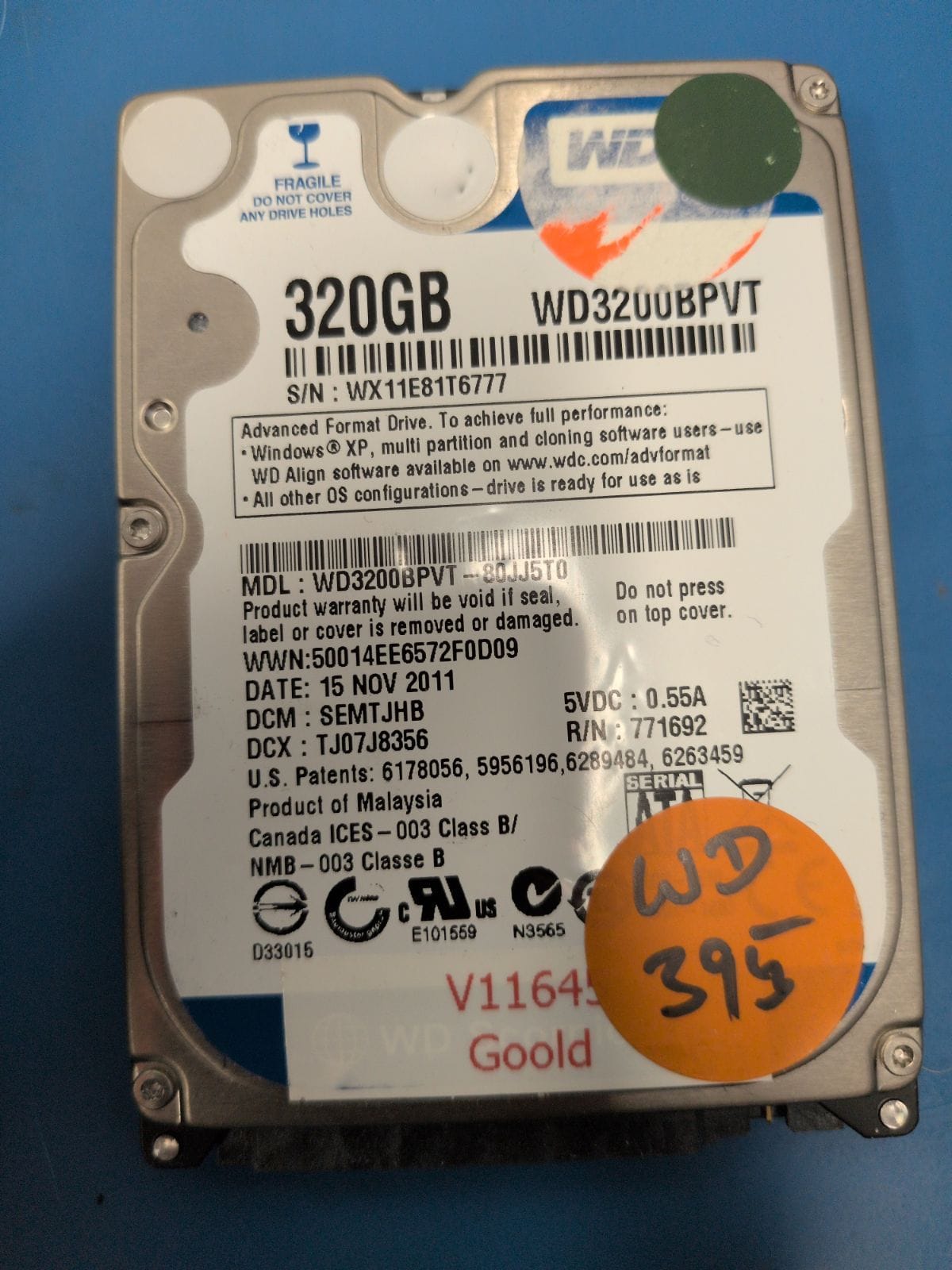 WD395 drive label (front)