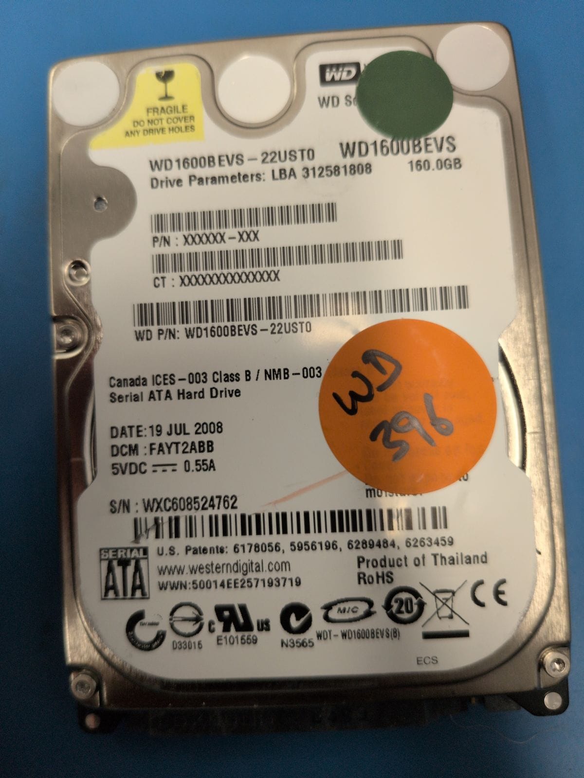 WD396 drive label (front)