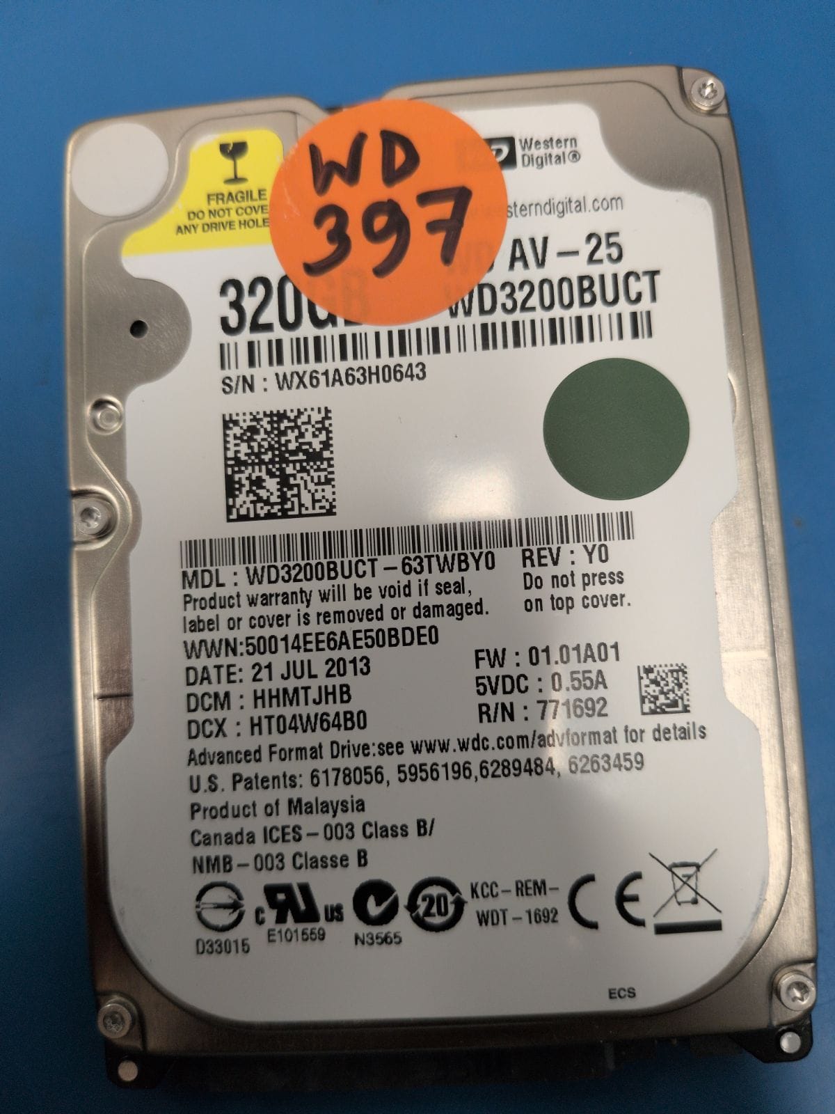 WD397 drive label (front)