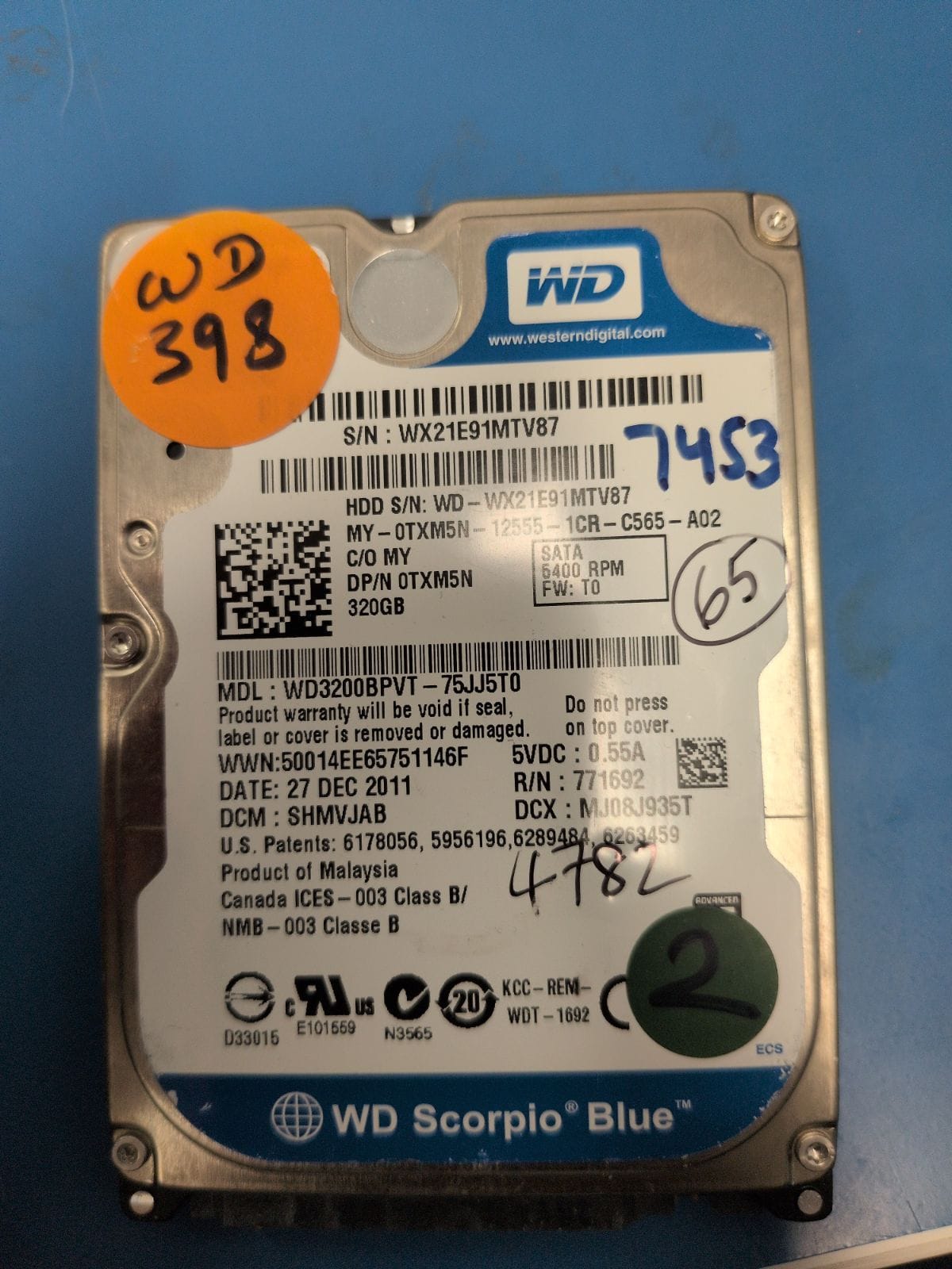 WD398 drive label (front)