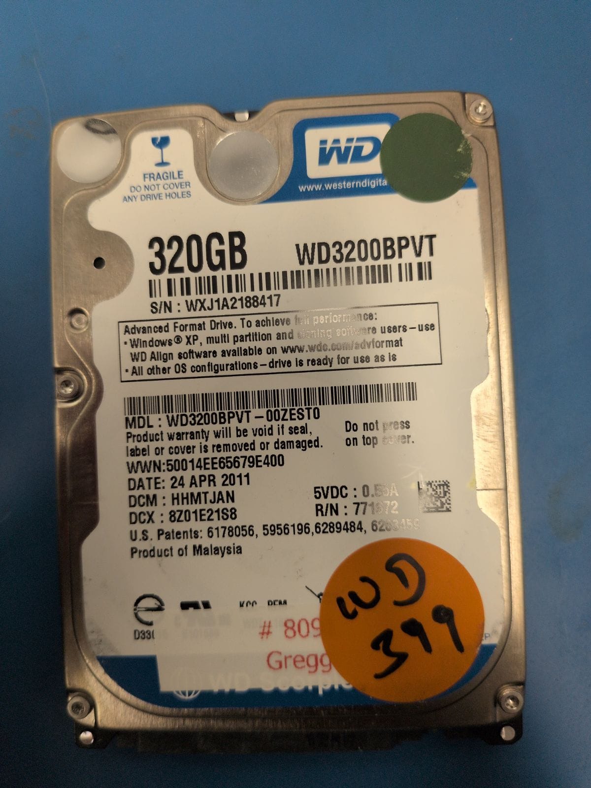 WD399 drive label (front)
